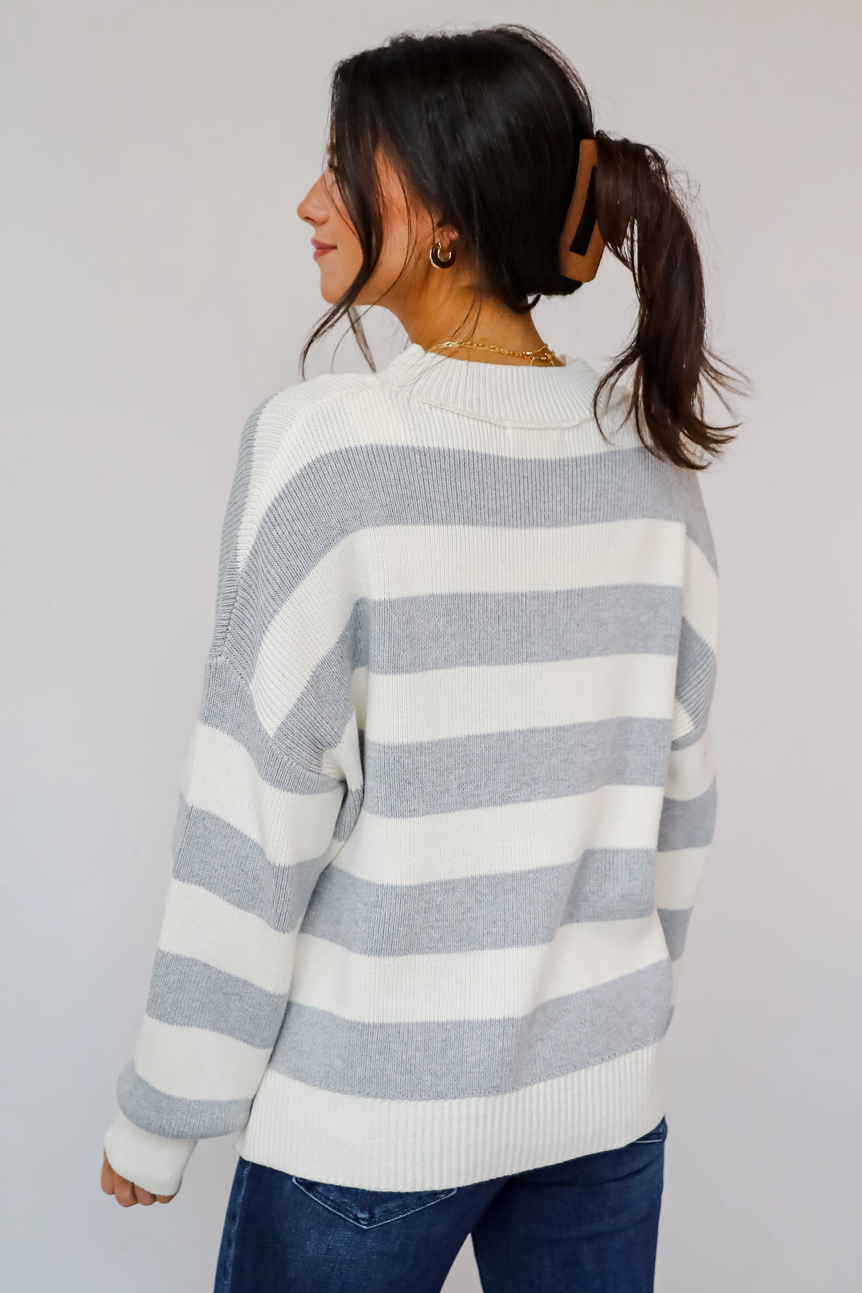 FINAL SALE - Coveted Coziness Heather Grey Oversized Striped Sweater