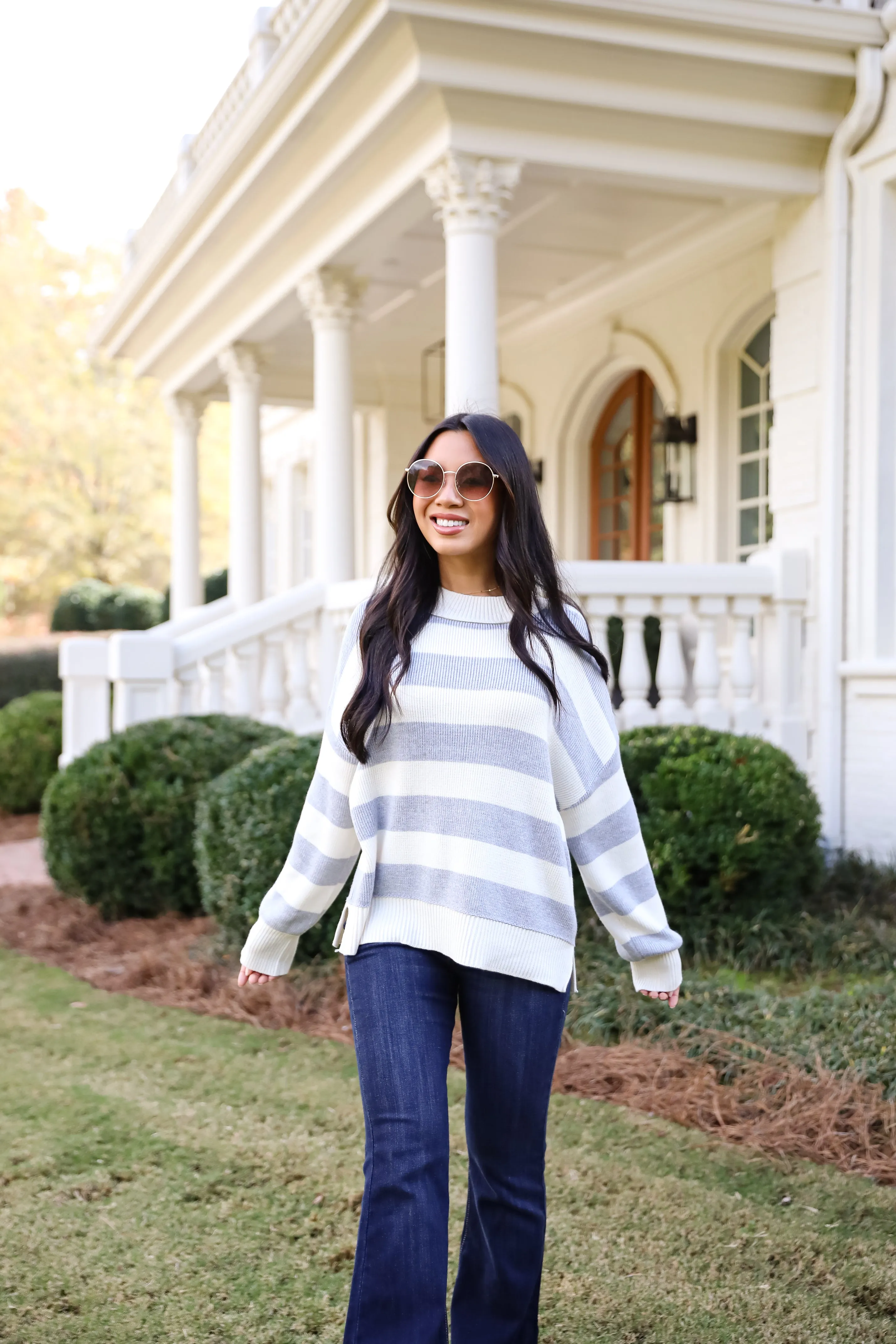 FINAL SALE - Coveted Coziness Heather Grey Oversized Striped Sweater