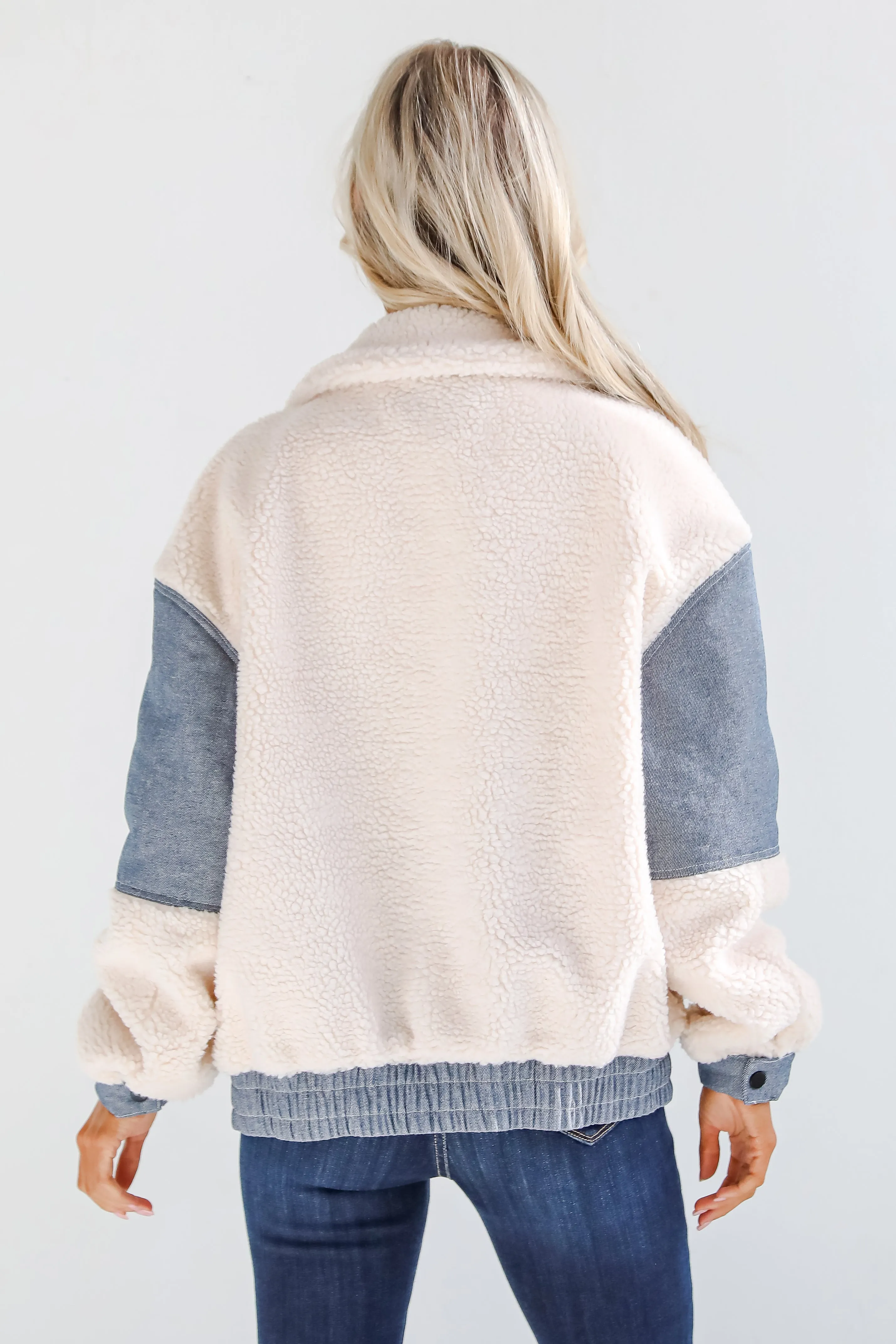FINAL SALE - Cozier Days Cream Sherpa Denim Jacket