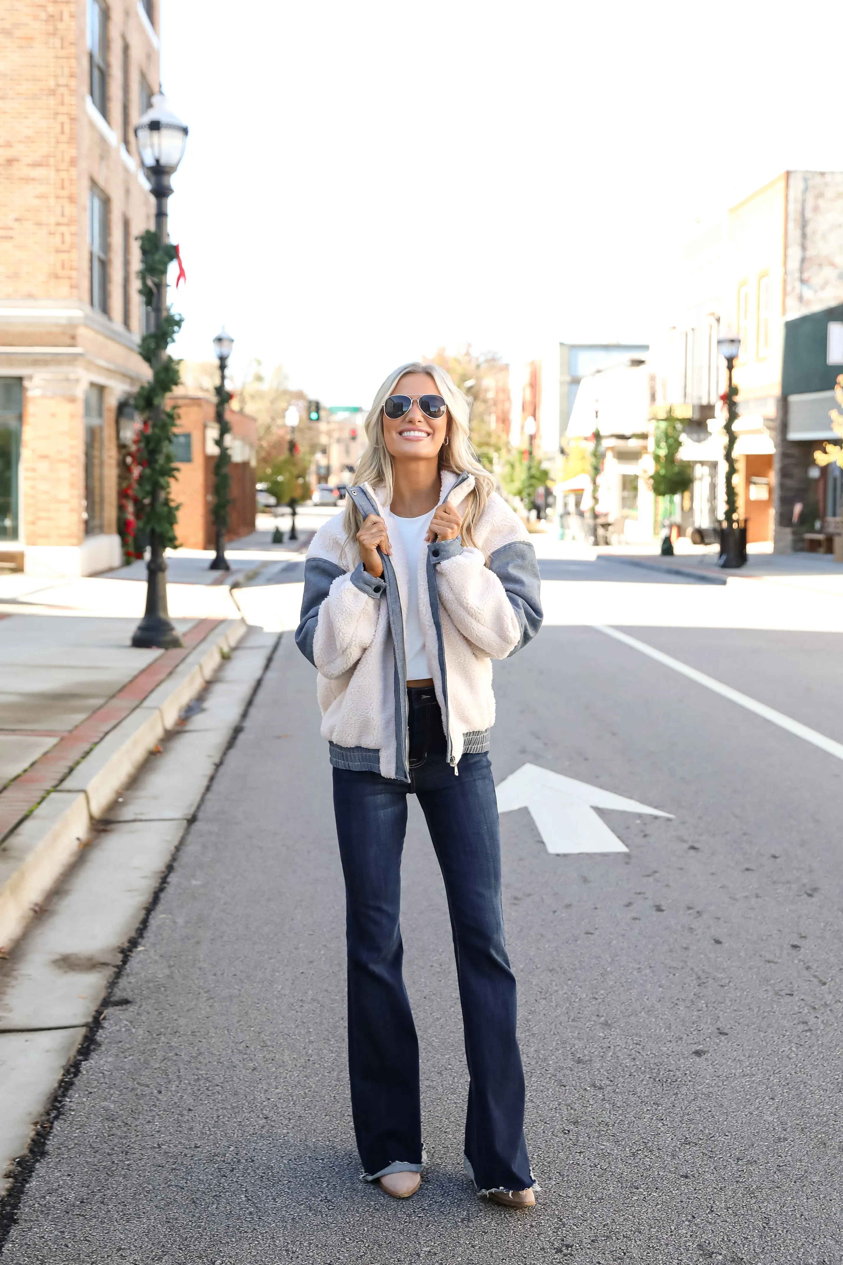 FINAL SALE - Cozier Days Cream Sherpa Denim Jacket