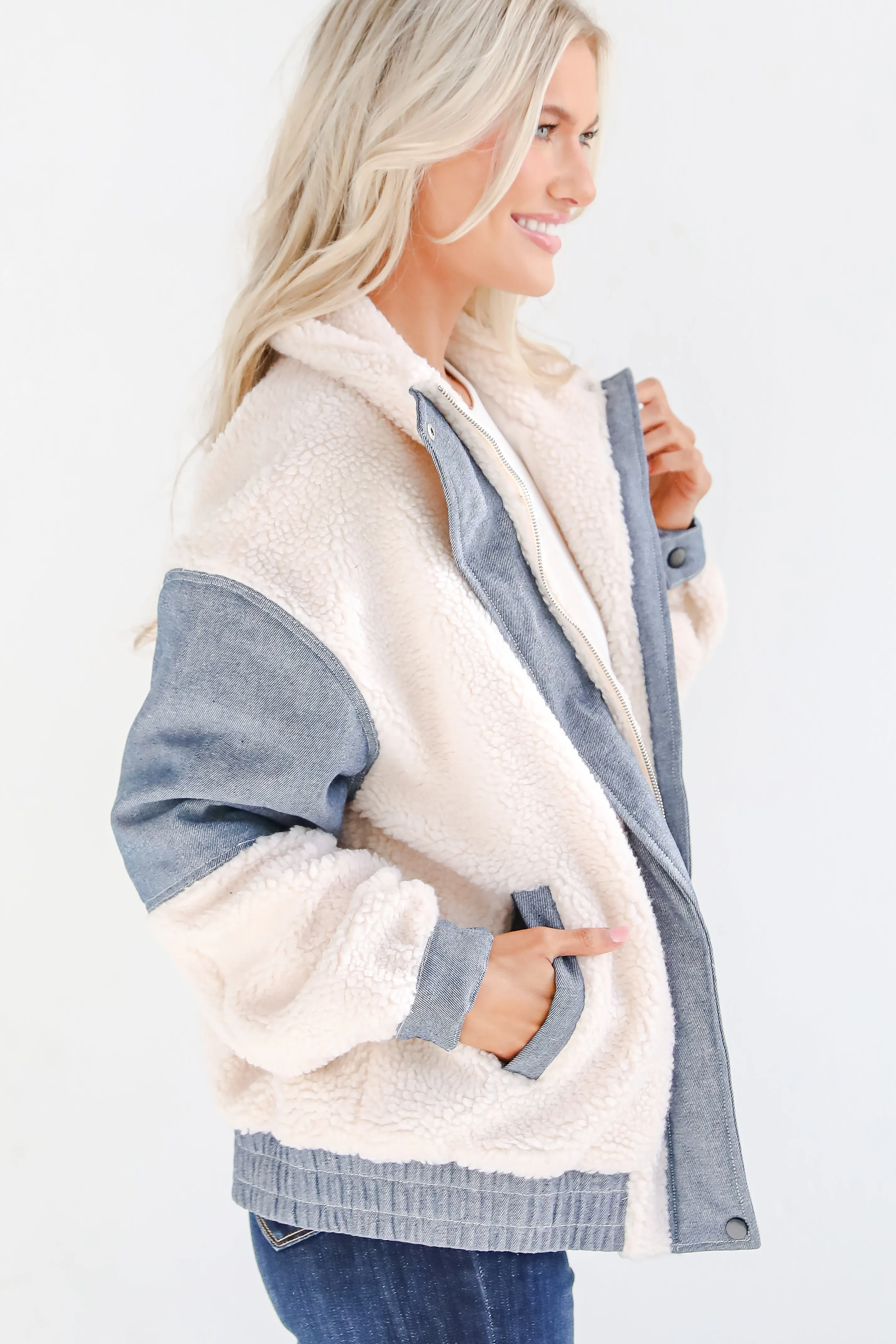 FINAL SALE - Cozier Days Cream Sherpa Denim Jacket