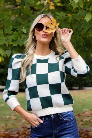 FINAL SALE - Cozy Excellence Green Checkered Sweater