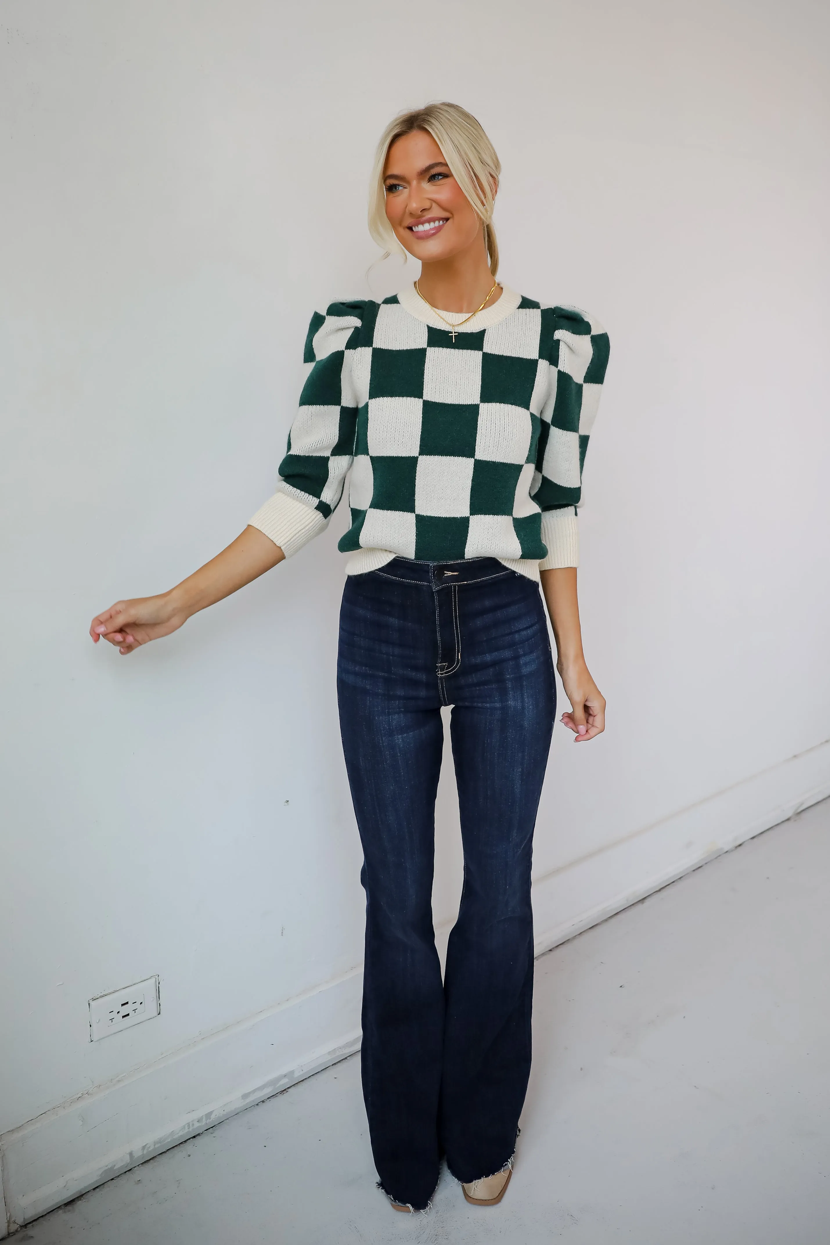 FINAL SALE - Cozy Excellence Green Checkered Sweater