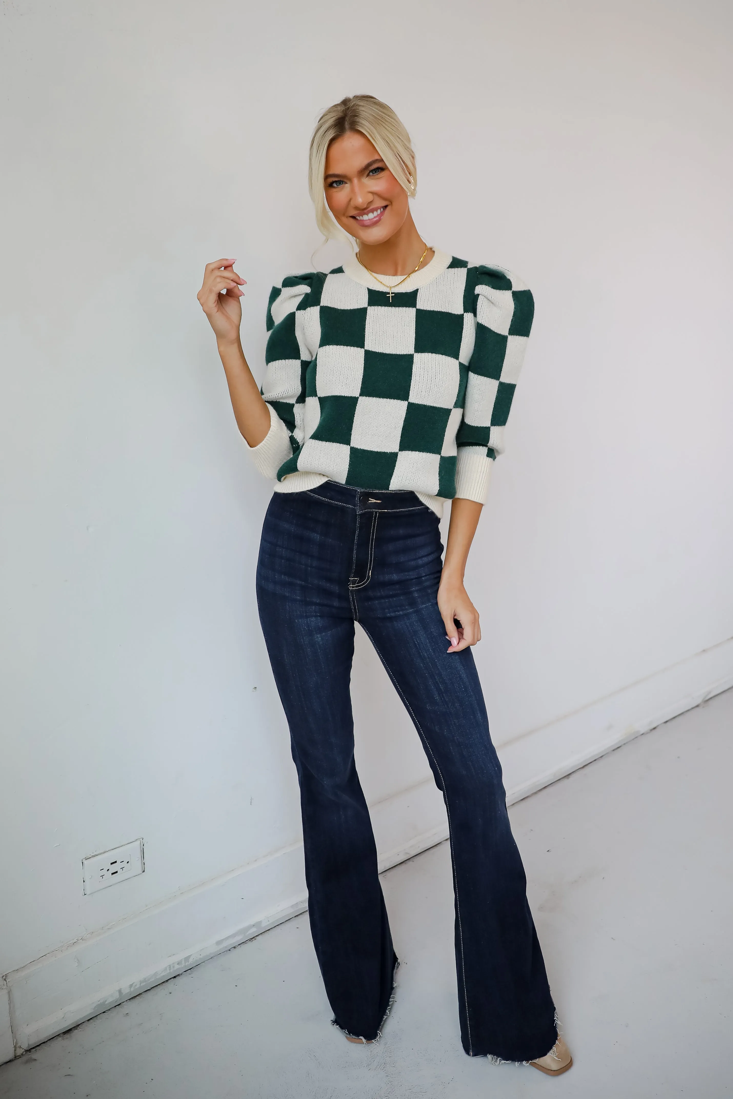 FINAL SALE - Cozy Excellence Green Checkered Sweater