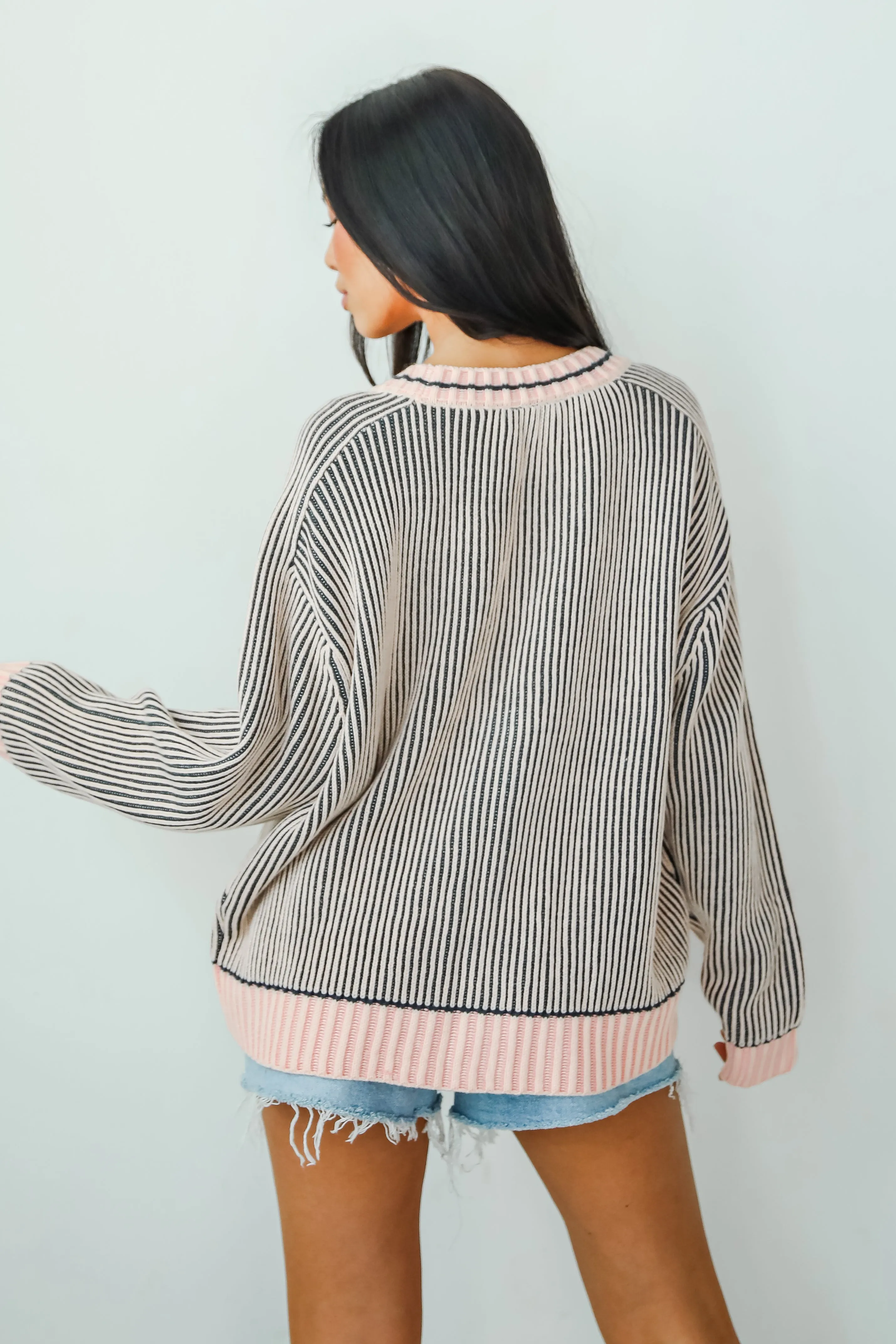 FINAL SALE - Cozy Expert Blush Striped Sweater Cardigan