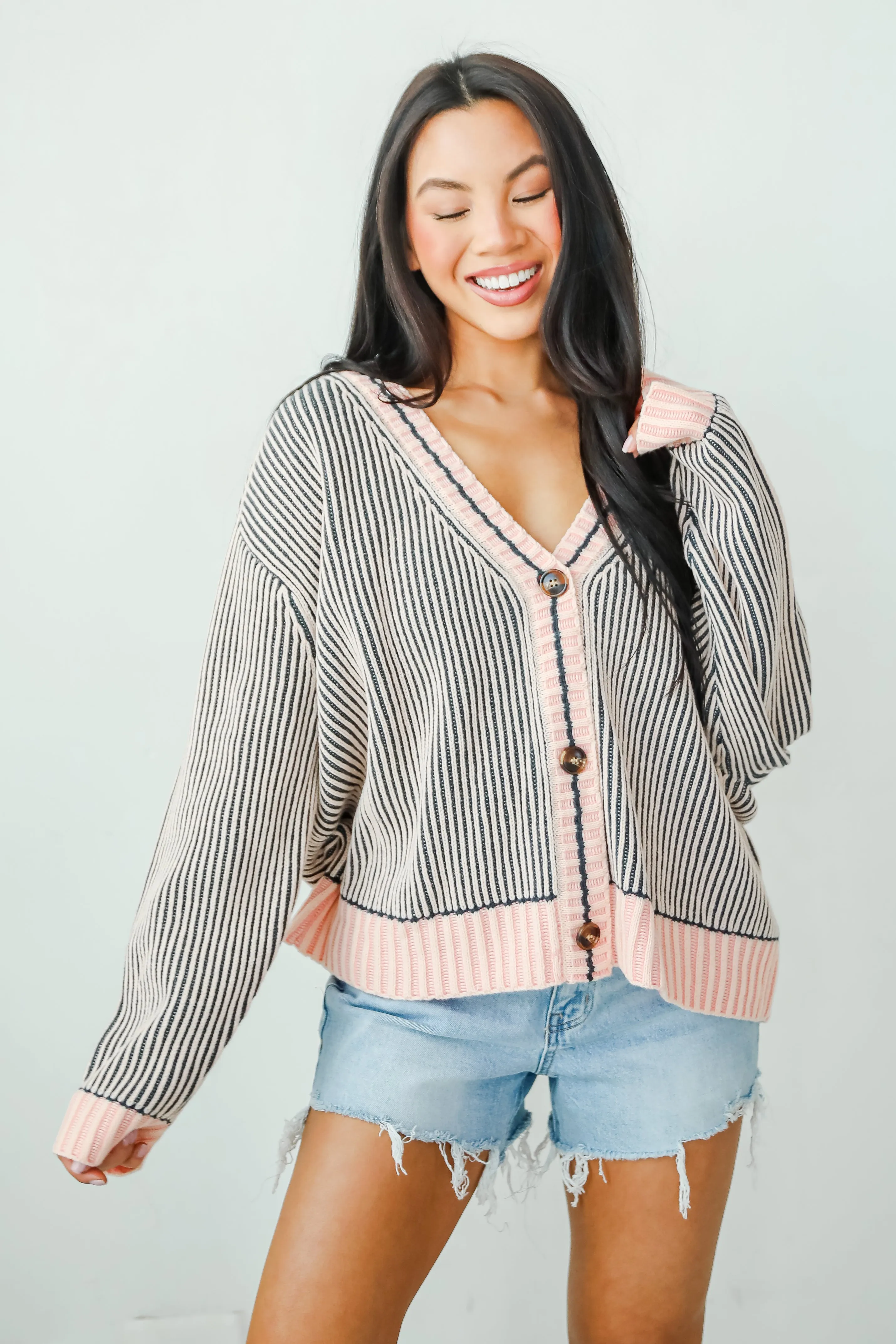 FINAL SALE - Cozy Expert Blush Striped Sweater Cardigan