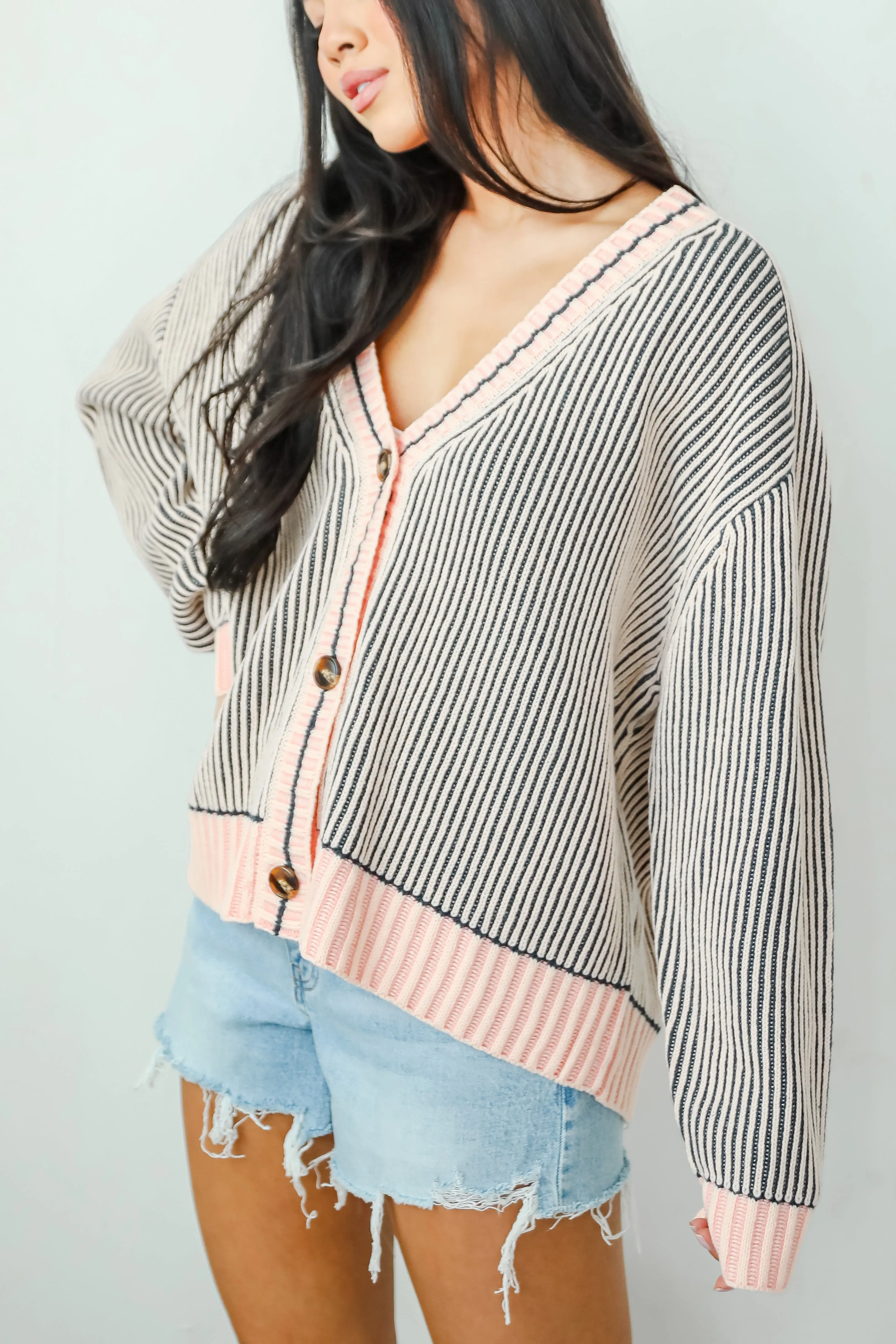 FINAL SALE - Cozy Expert Blush Striped Sweater Cardigan