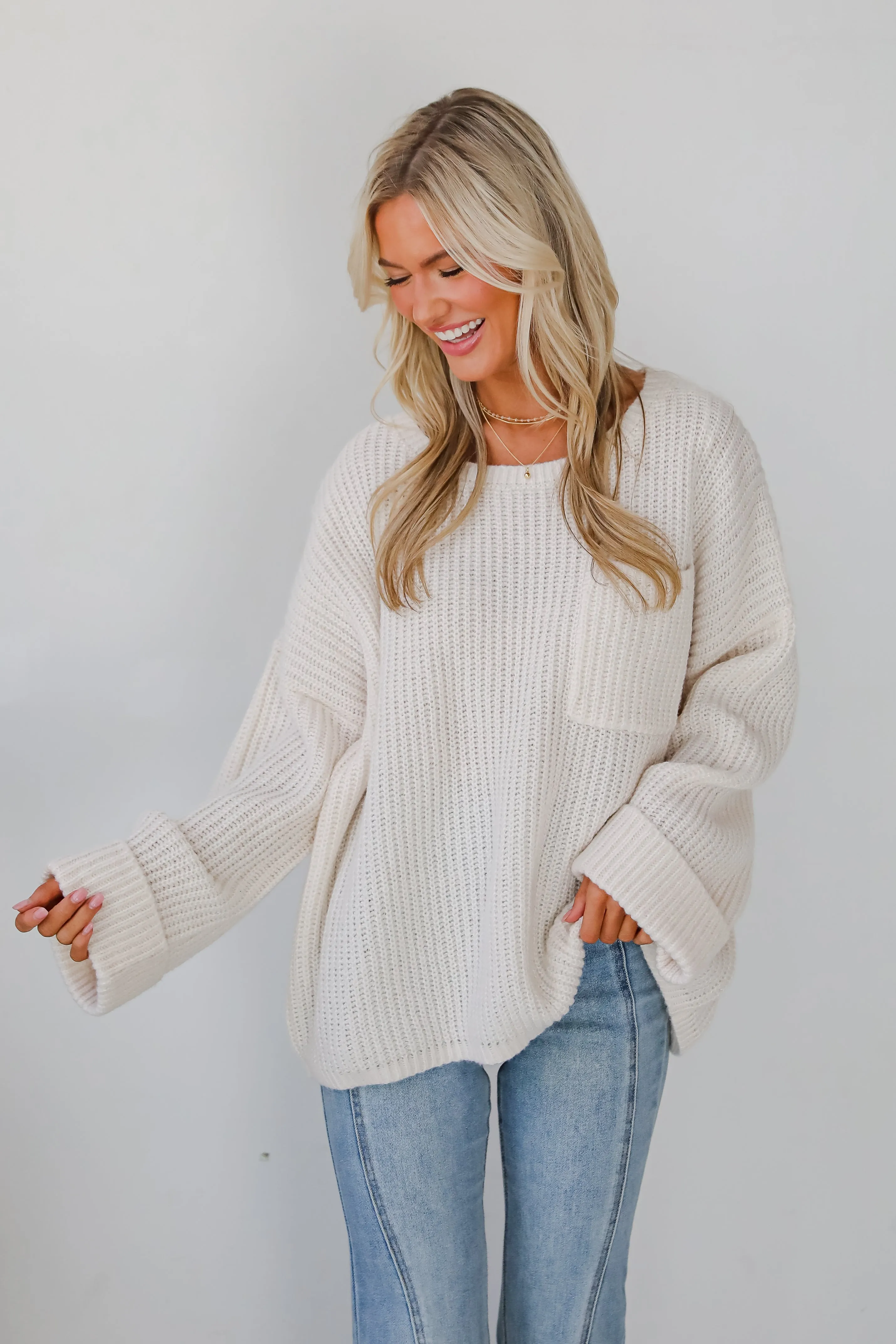 FINAL SALE - Cozy Expression Off White Oversized Sweater