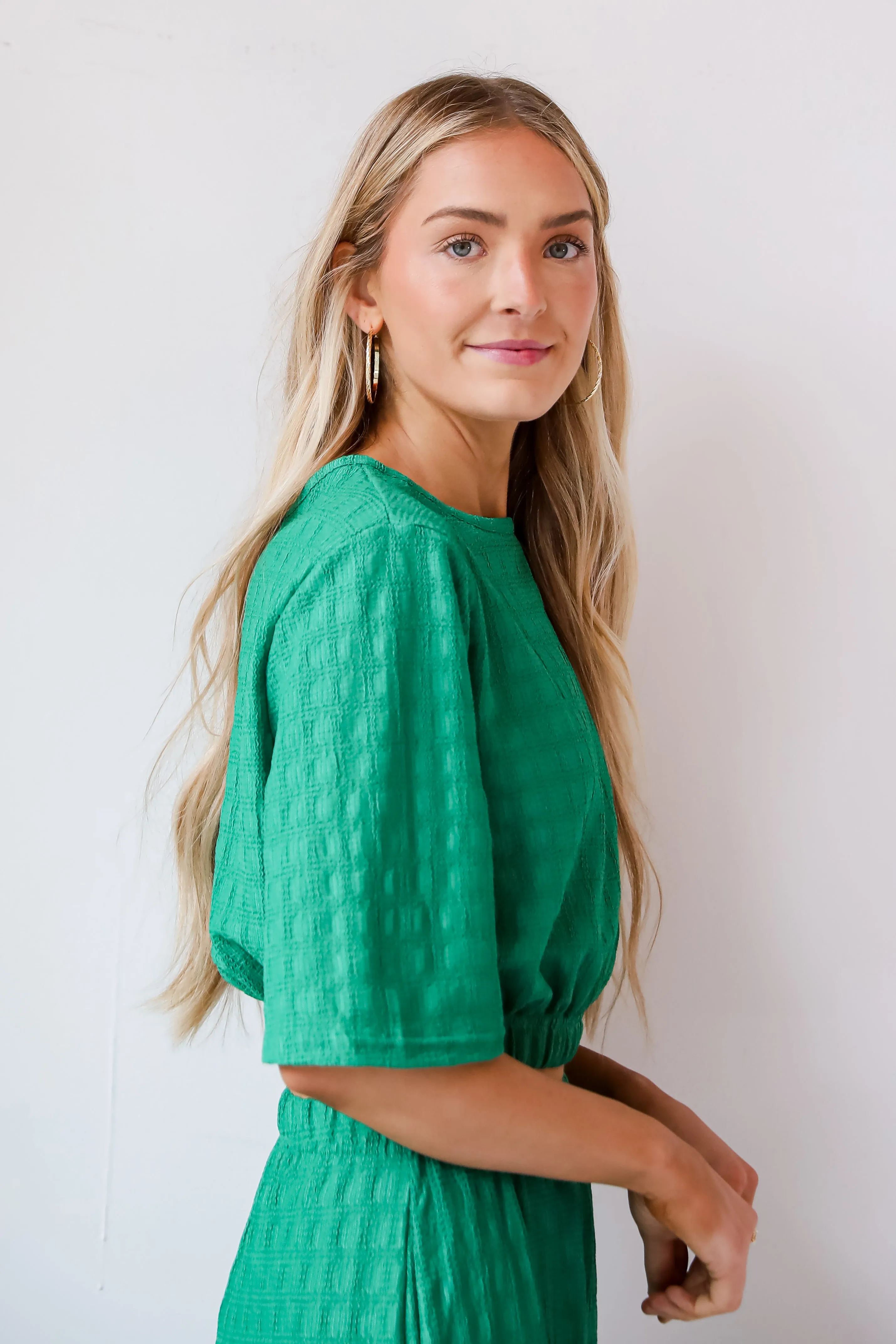 FINAL SALE - Darling Expertise Green Textured Top - DU DEAL