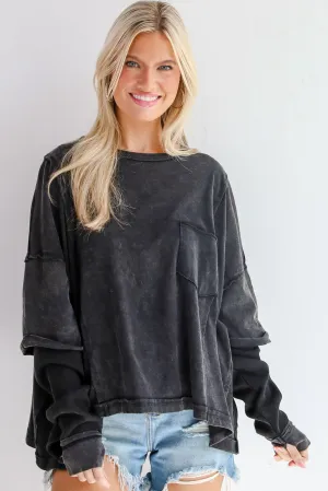 FINAL SALE - Easy Charisma Black Oversized Contrast Knit Top