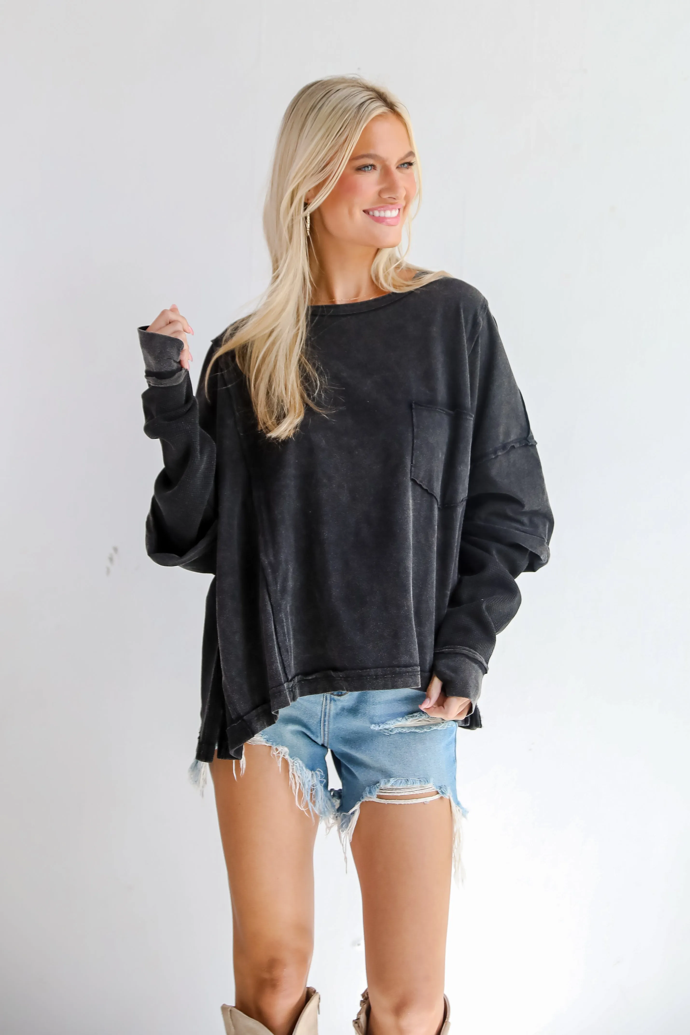FINAL SALE - Easy Charisma Black Oversized Contrast Knit Top