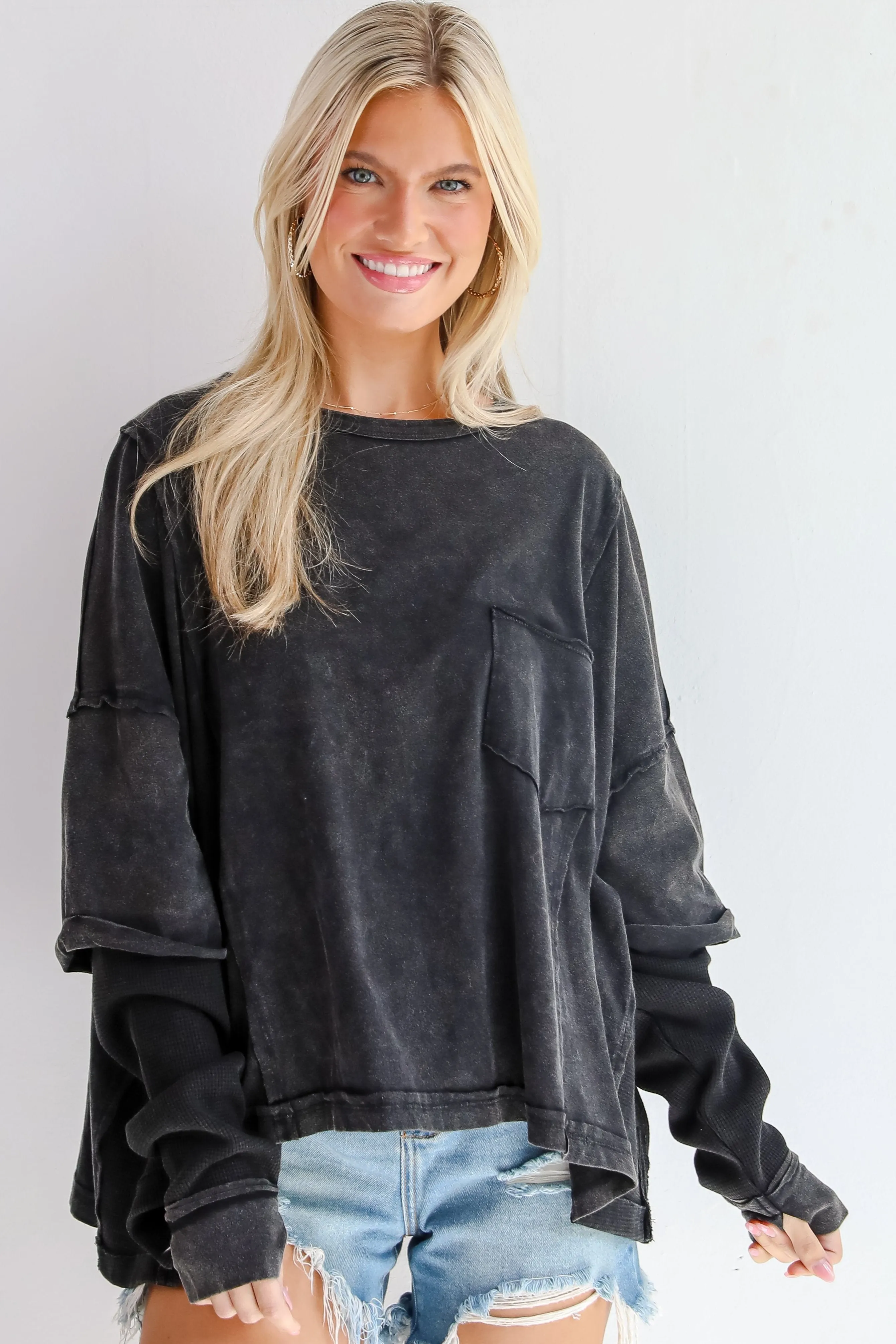 FINAL SALE - Easy Charisma Black Oversized Contrast Knit Top