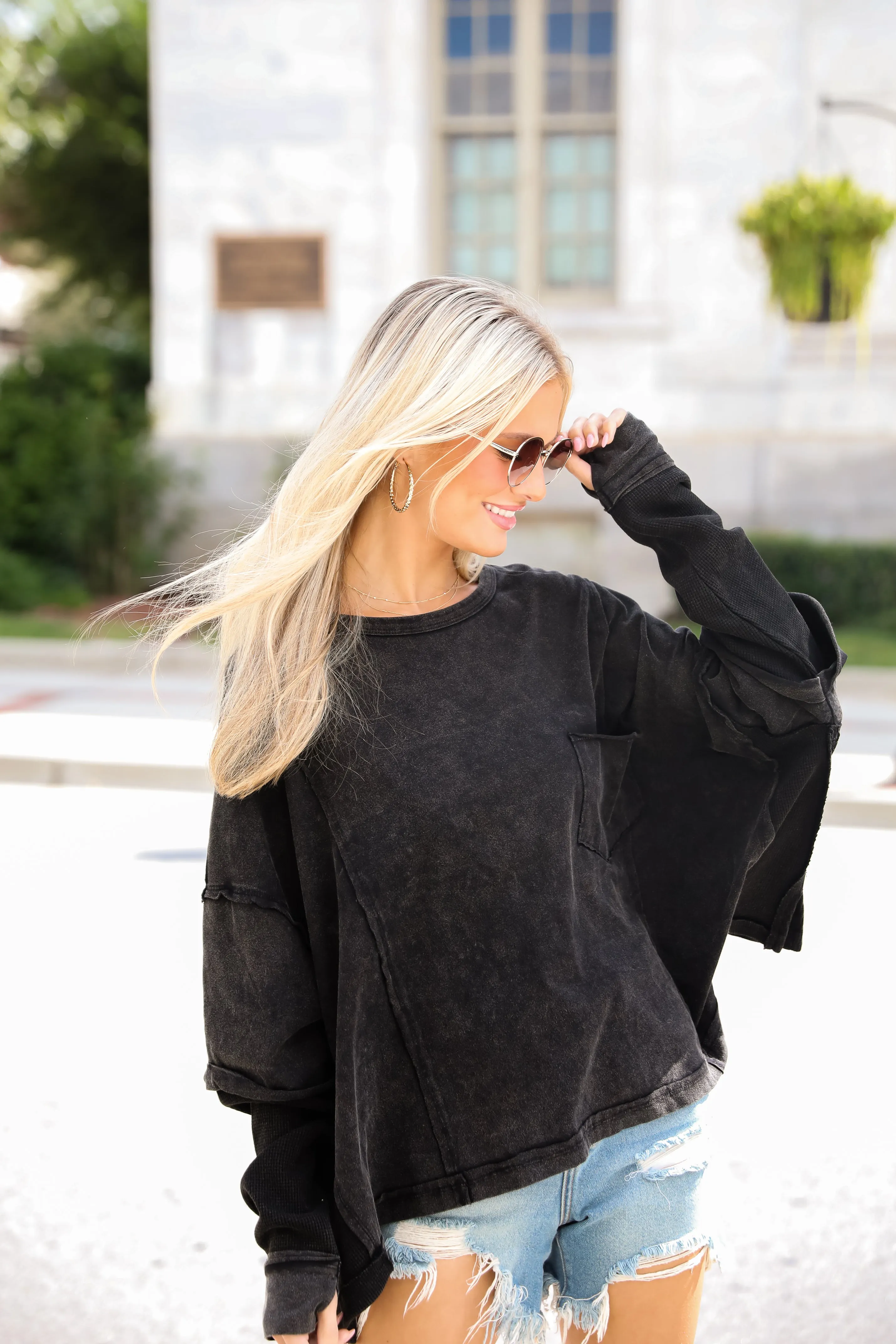 FINAL SALE - Easy Charisma Black Oversized Contrast Knit Top