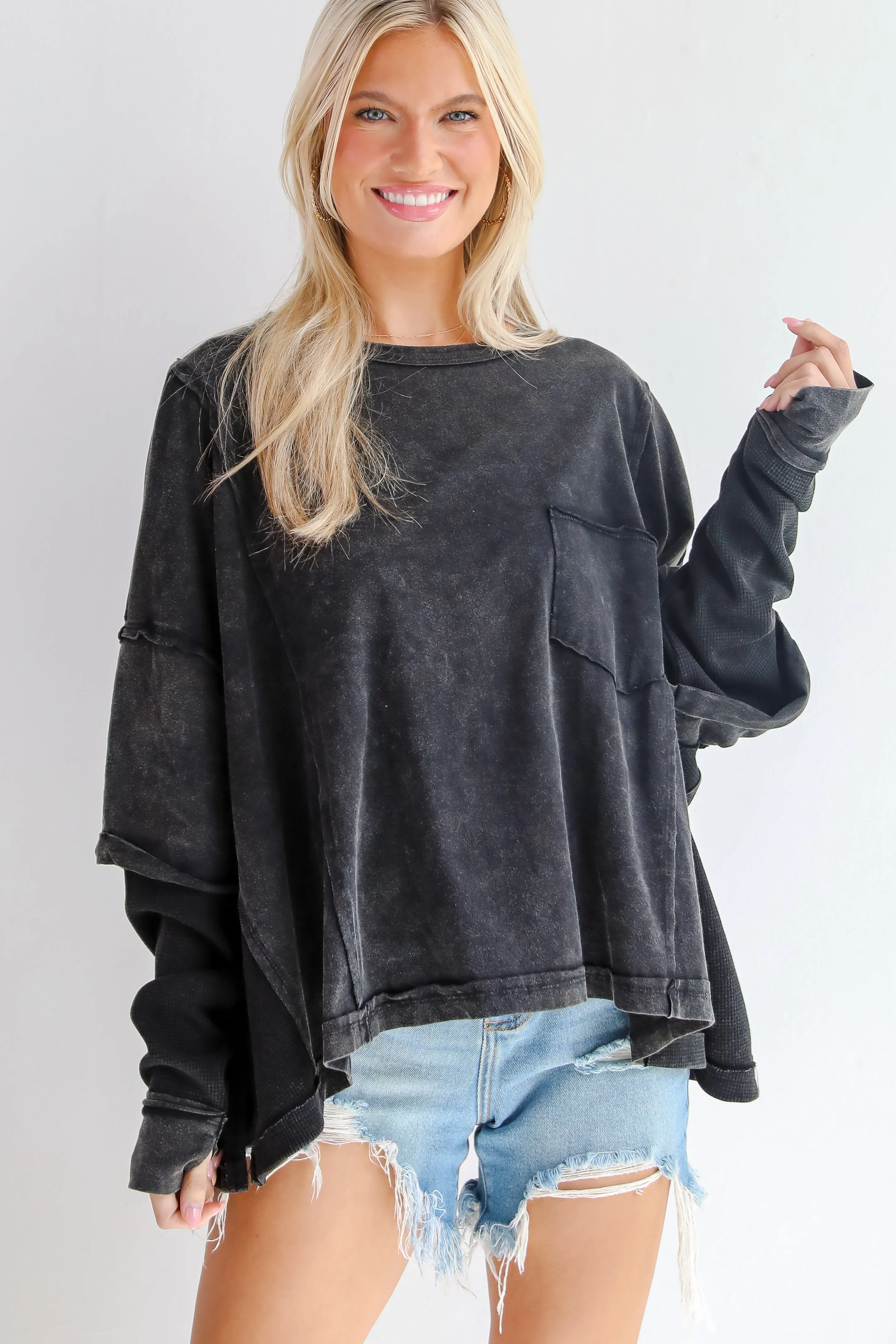 FINAL SALE - Easy Charisma Black Oversized Contrast Knit Top