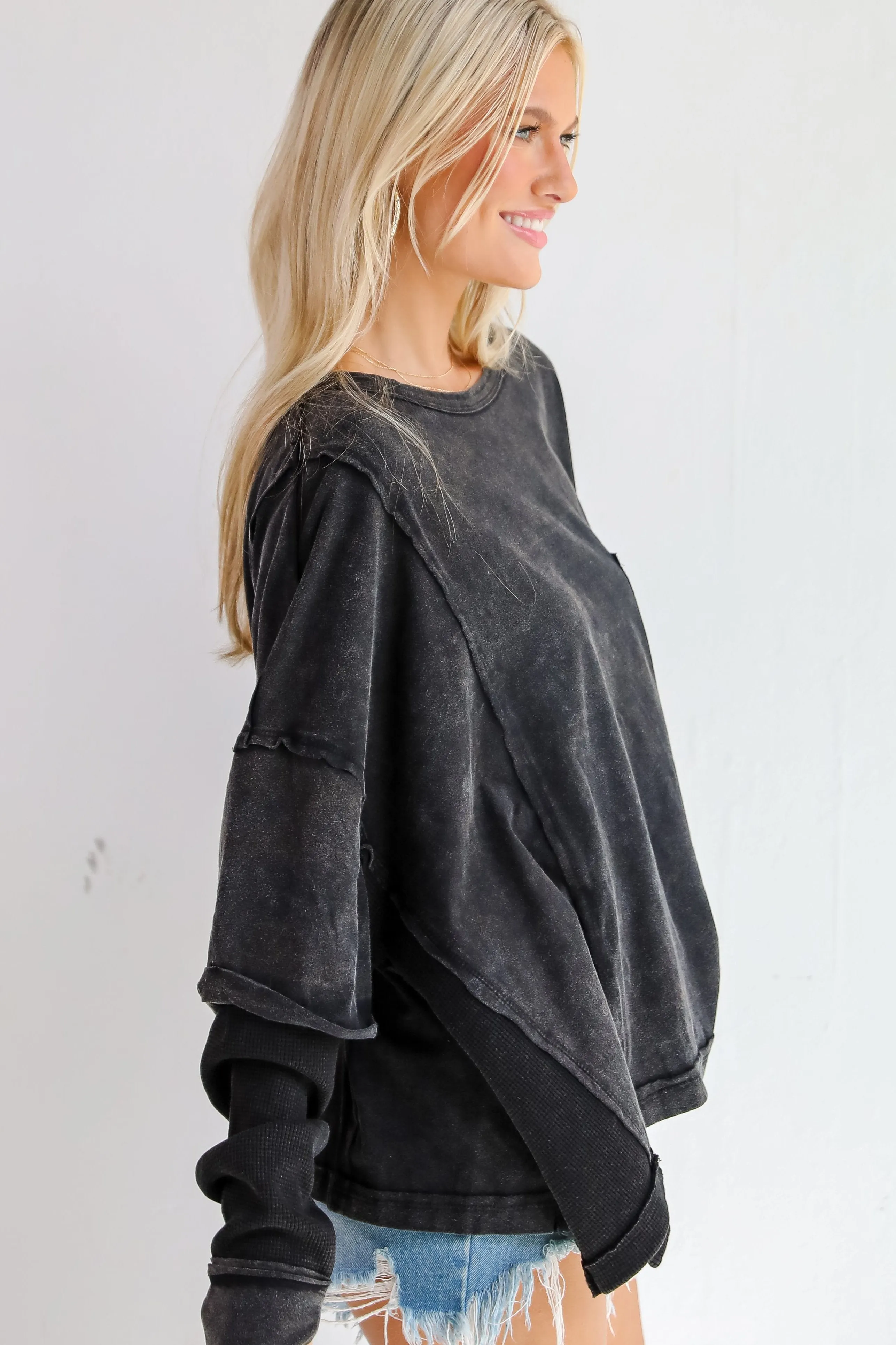 FINAL SALE - Easy Charisma Black Oversized Contrast Knit Top