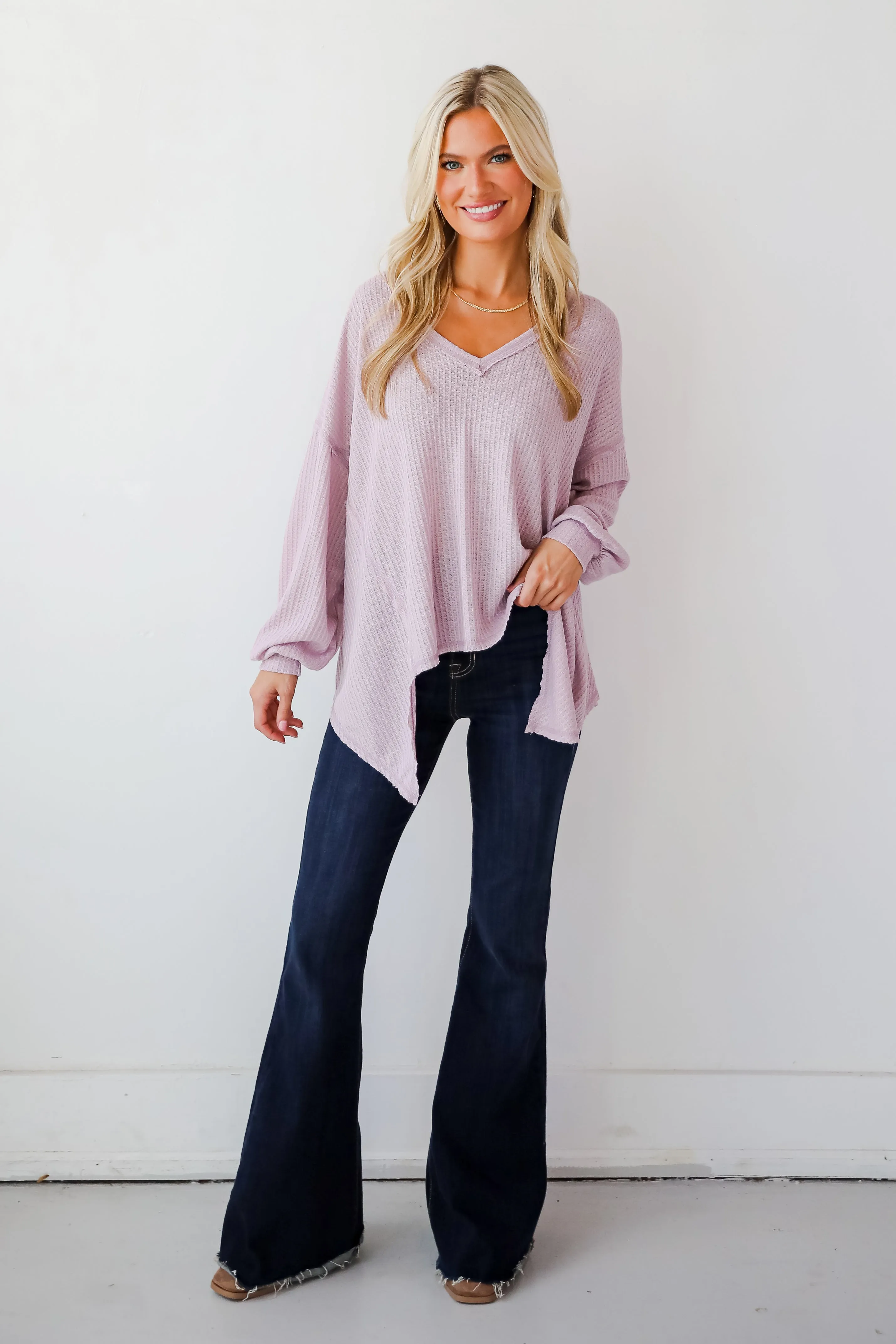 FINAL SALE - Effortless Looks Lavender Waffle Knit Top - DOORBUSTER