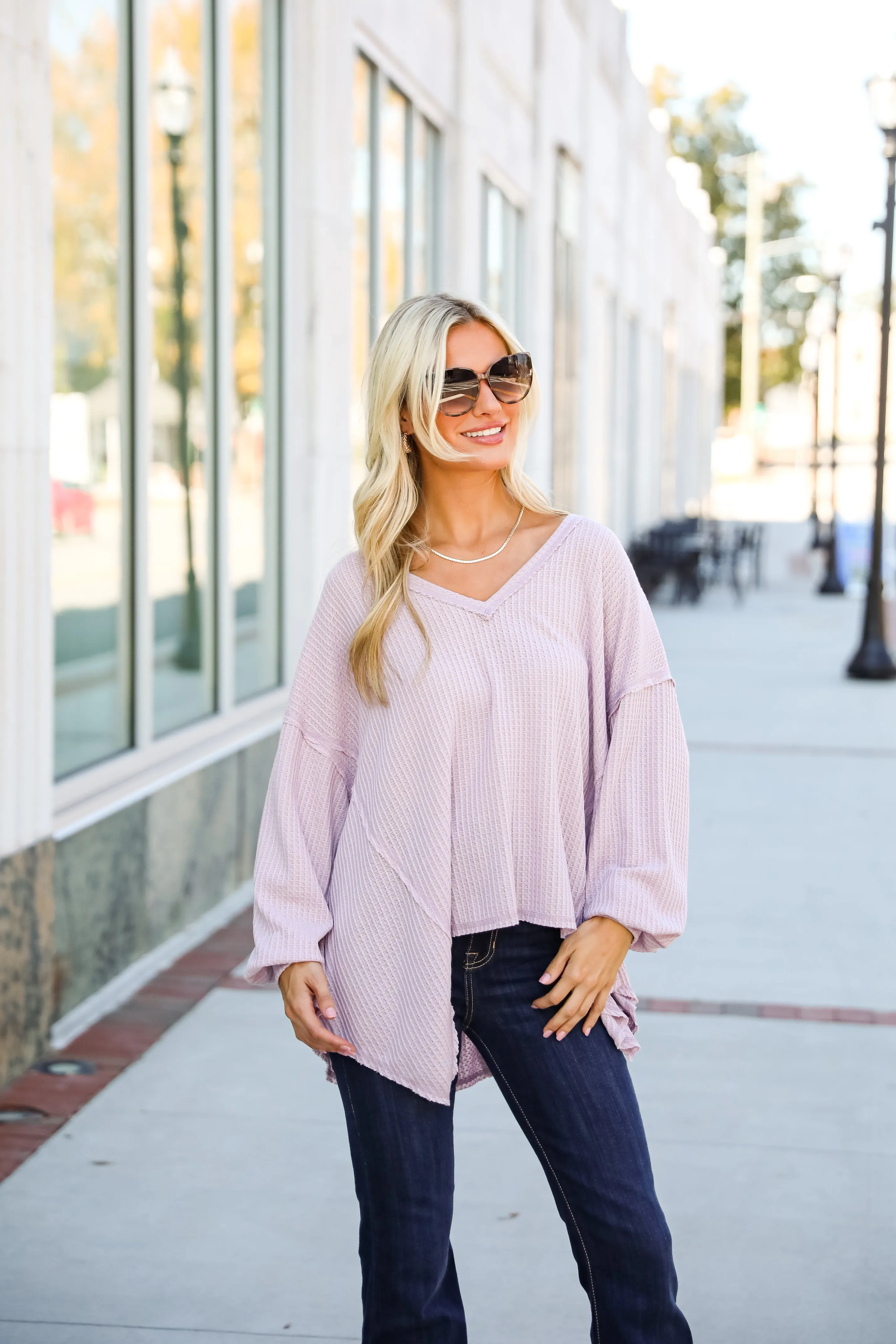 FINAL SALE - Effortless Looks Lavender Waffle Knit Top - DOORBUSTER