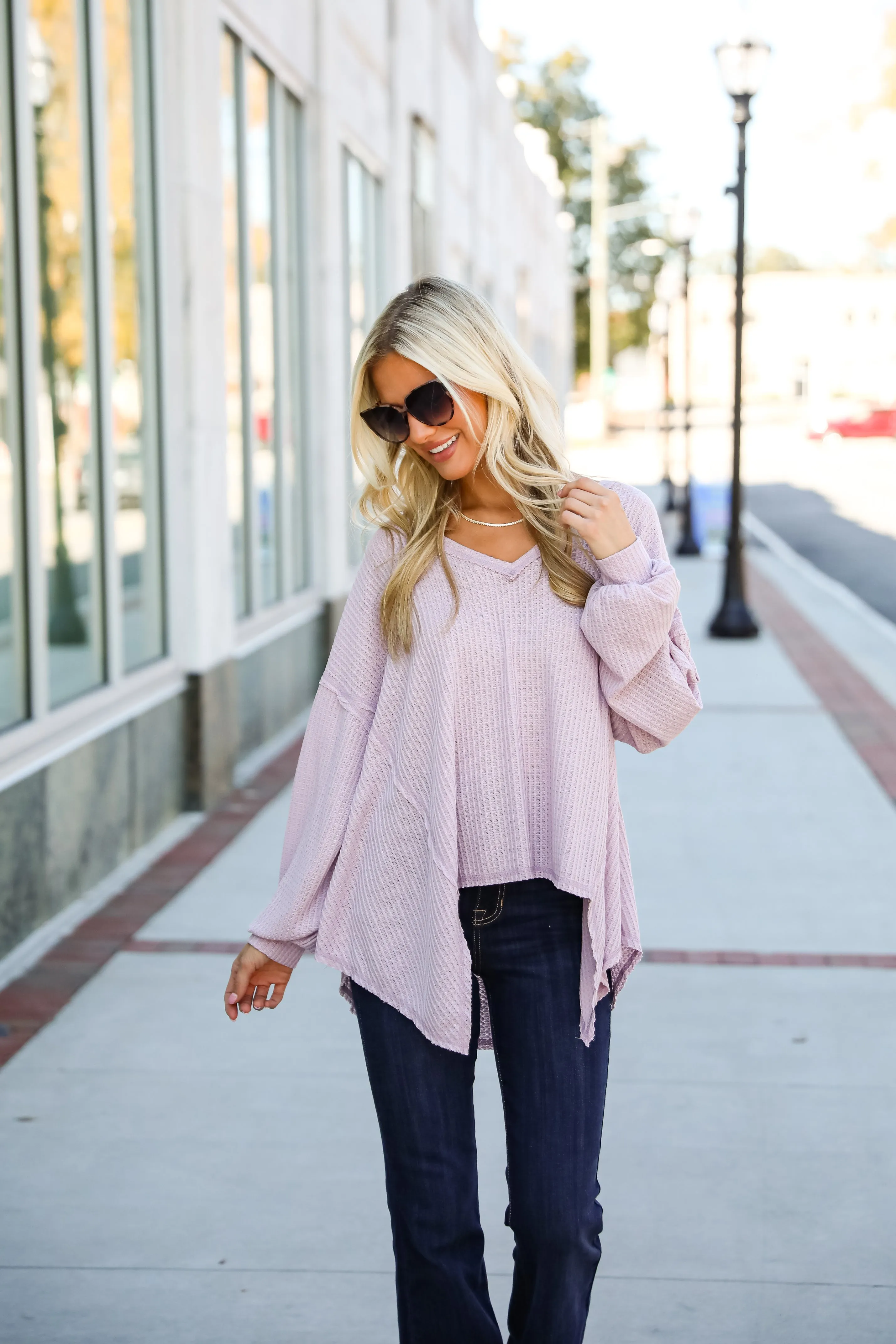 FINAL SALE - Effortless Looks Lavender Waffle Knit Top - DOORBUSTER