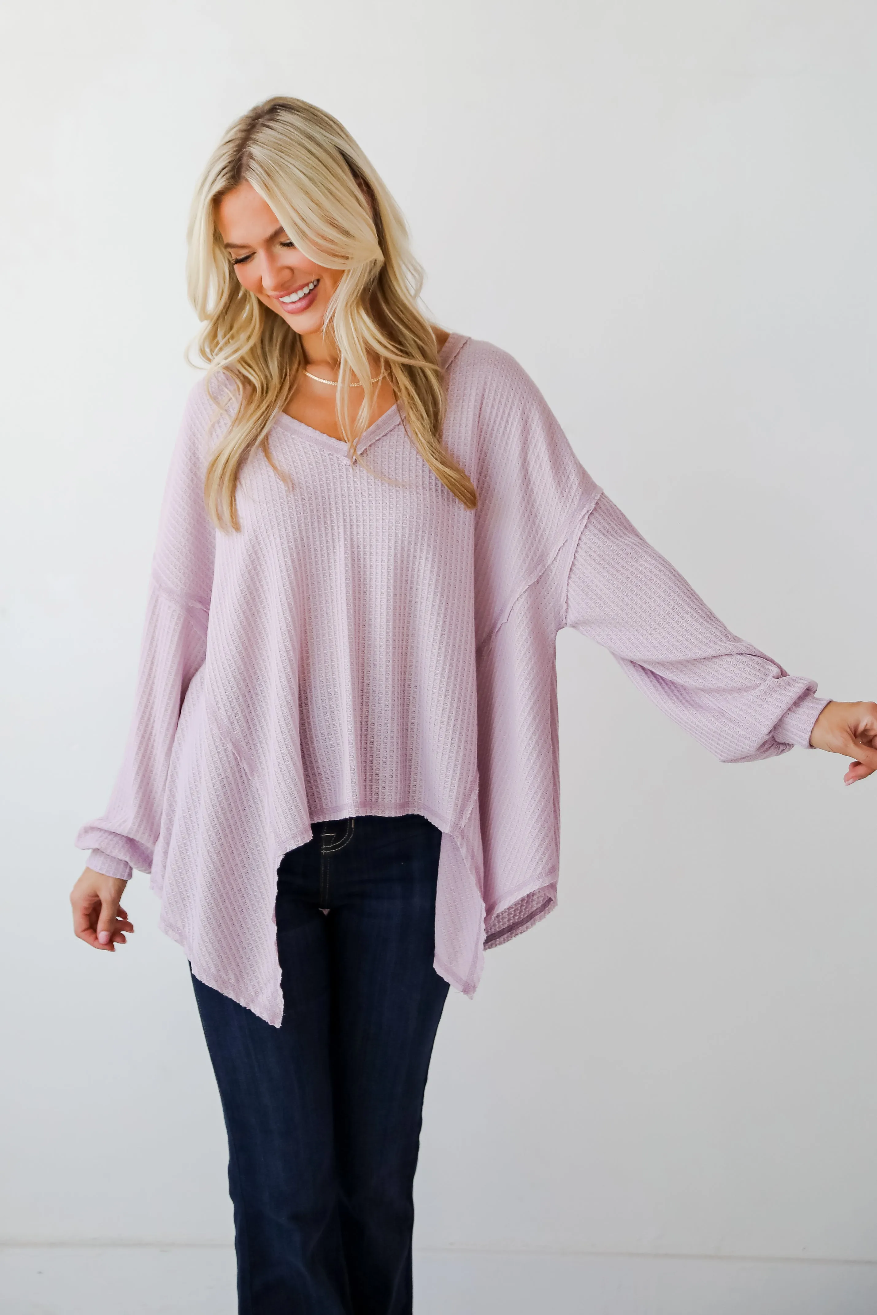 FINAL SALE - Effortless Looks Lavender Waffle Knit Top - DOORBUSTER