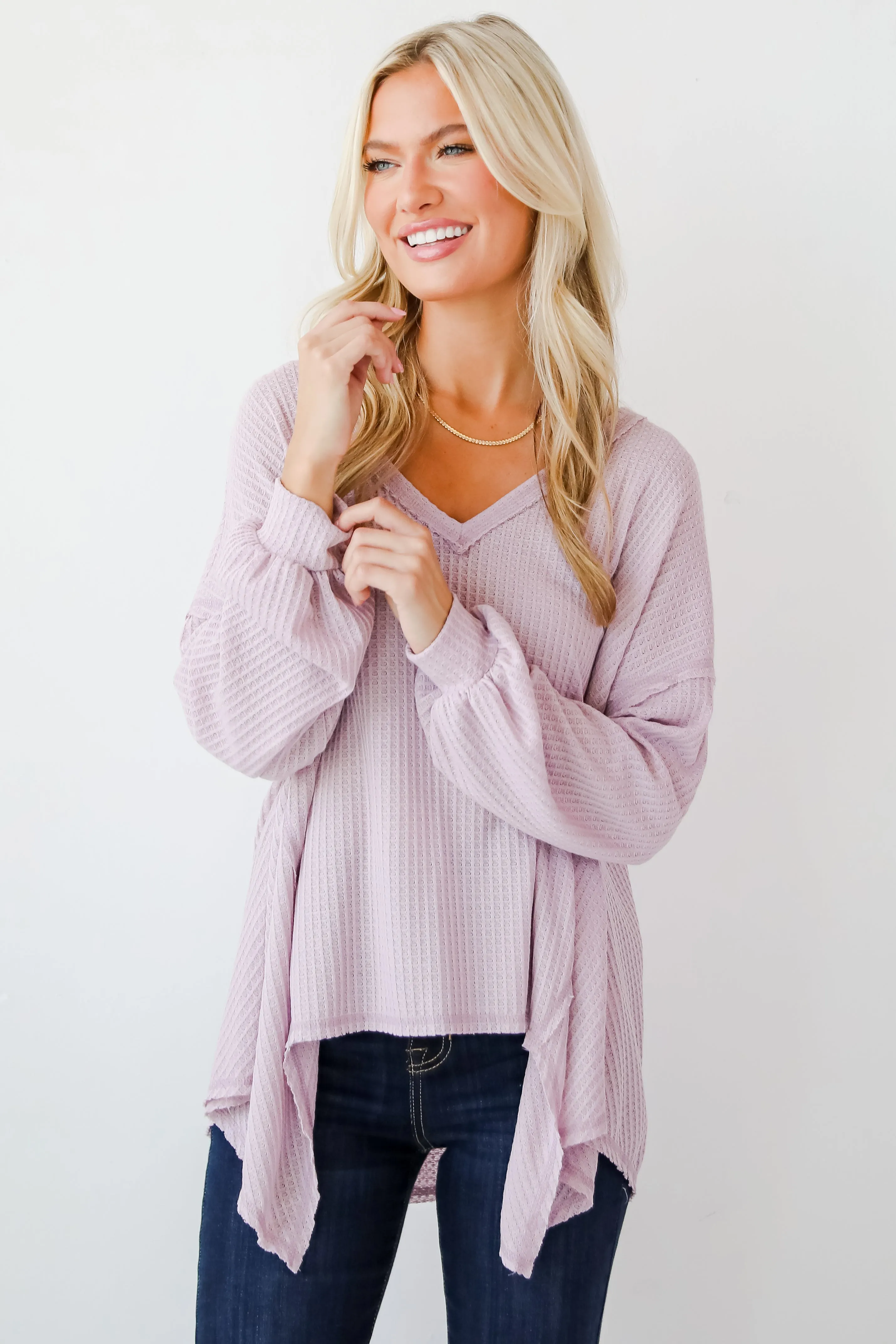 FINAL SALE - Effortless Looks Lavender Waffle Knit Top - DOORBUSTER