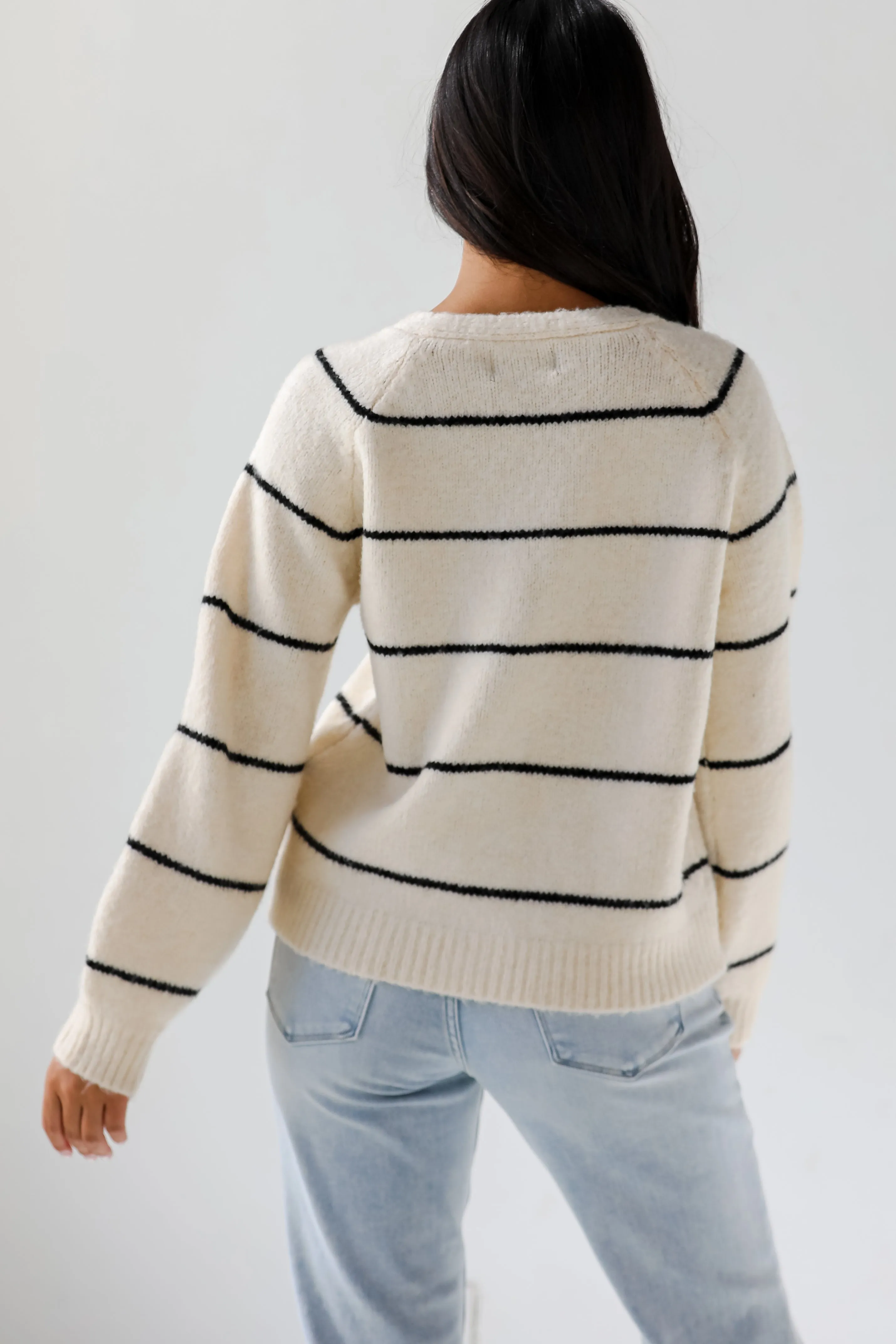 FINAL SALE - Effortlessly Lavish Cream Striped Sweater Cardigan