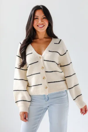 FINAL SALE - Effortlessly Lavish Cream Striped Sweater Cardigan