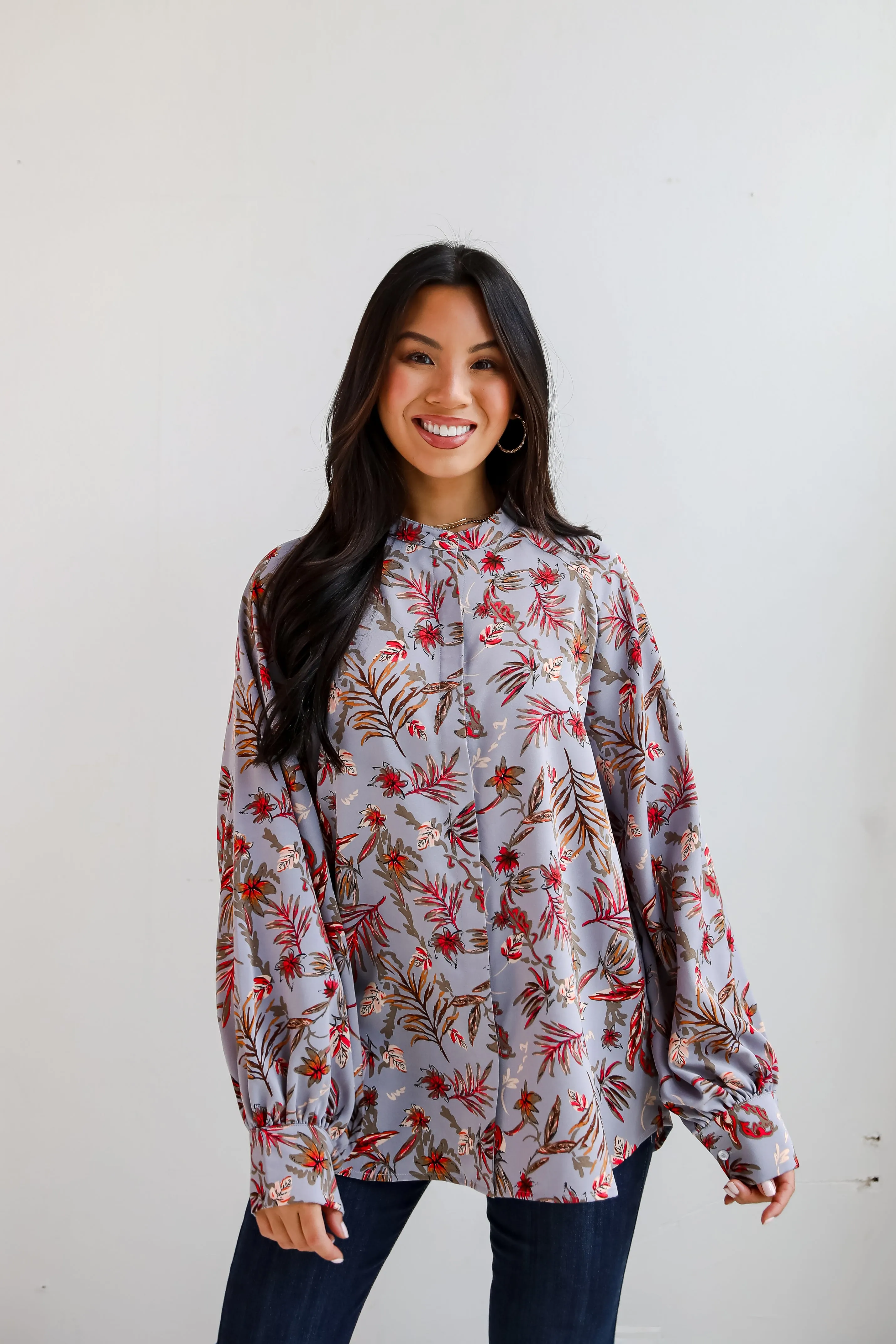 FINAL SALE - Endless Aura Grey Floral Blouse