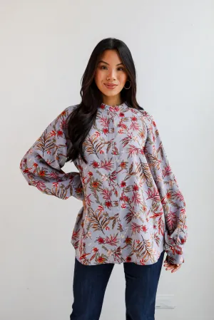 FINAL SALE - Endless Aura Grey Floral Blouse