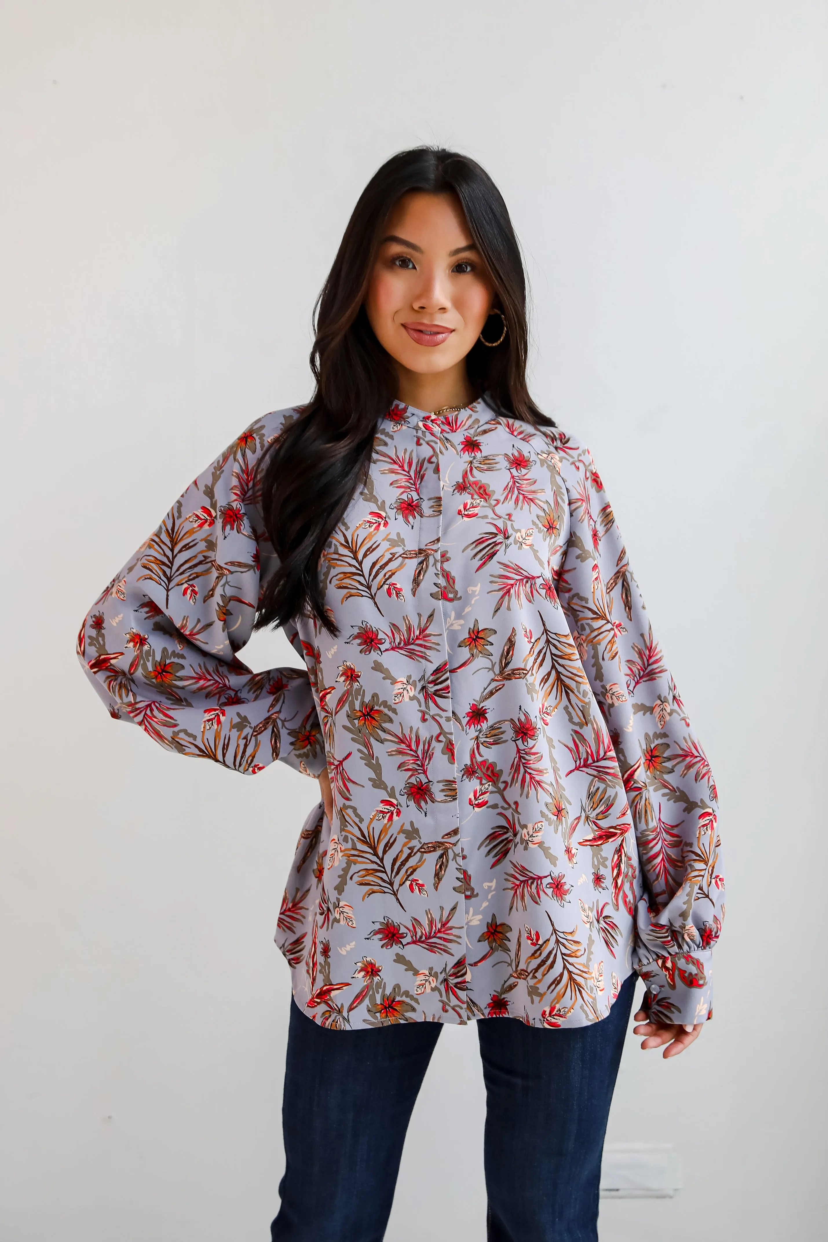 FINAL SALE - Endless Aura Grey Floral Blouse
