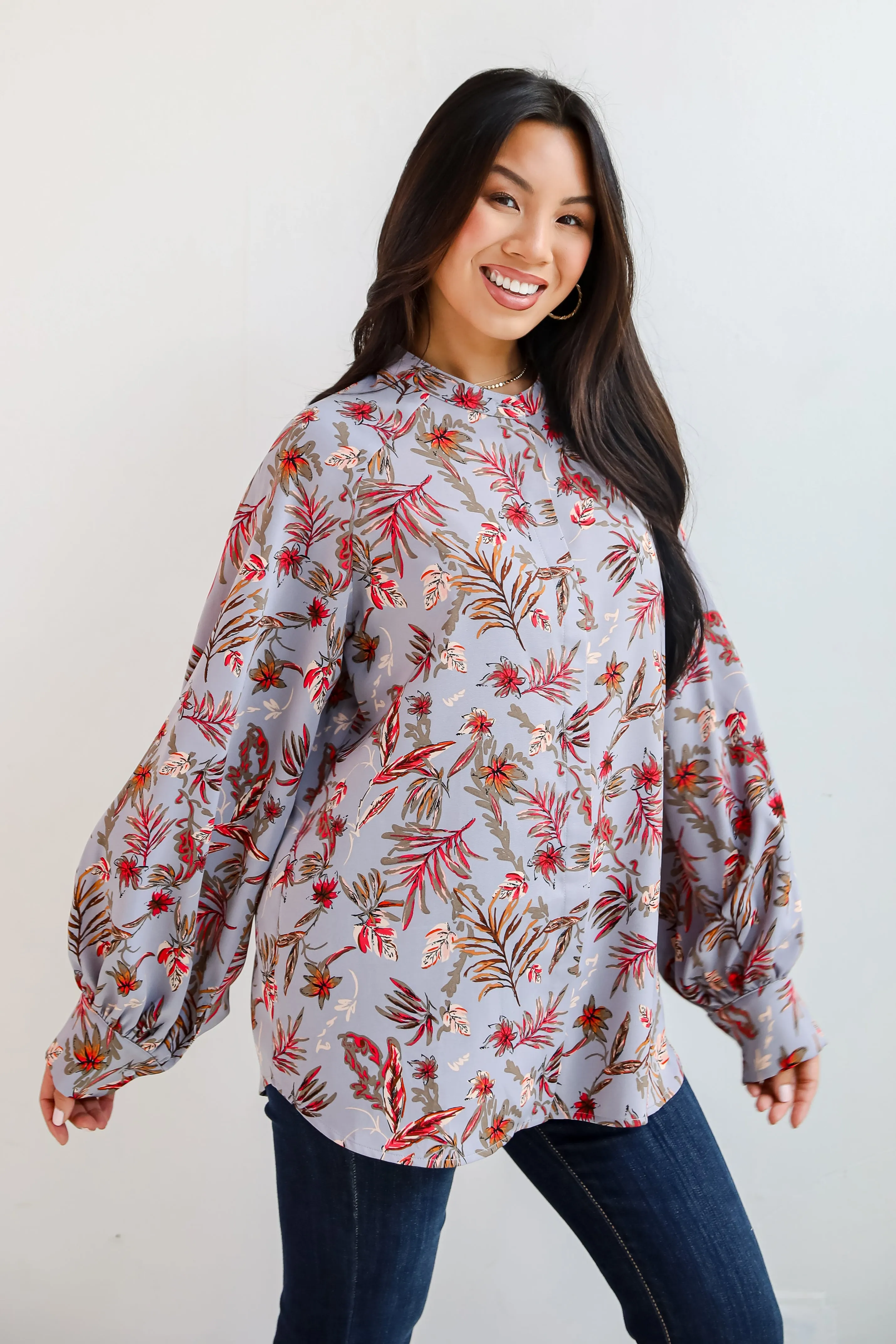 FINAL SALE - Endless Aura Grey Floral Blouse