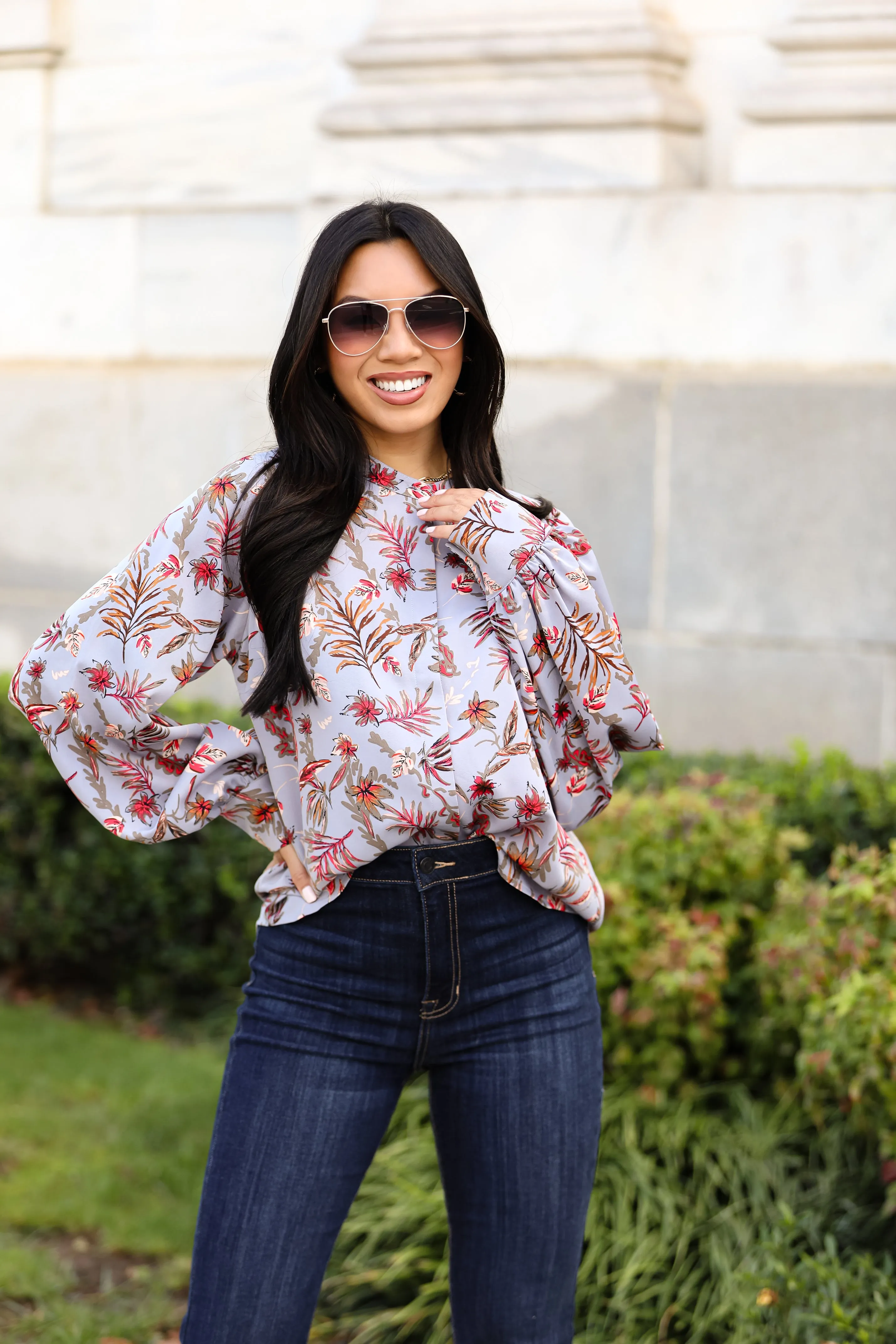 FINAL SALE - Endless Aura Grey Floral Blouse