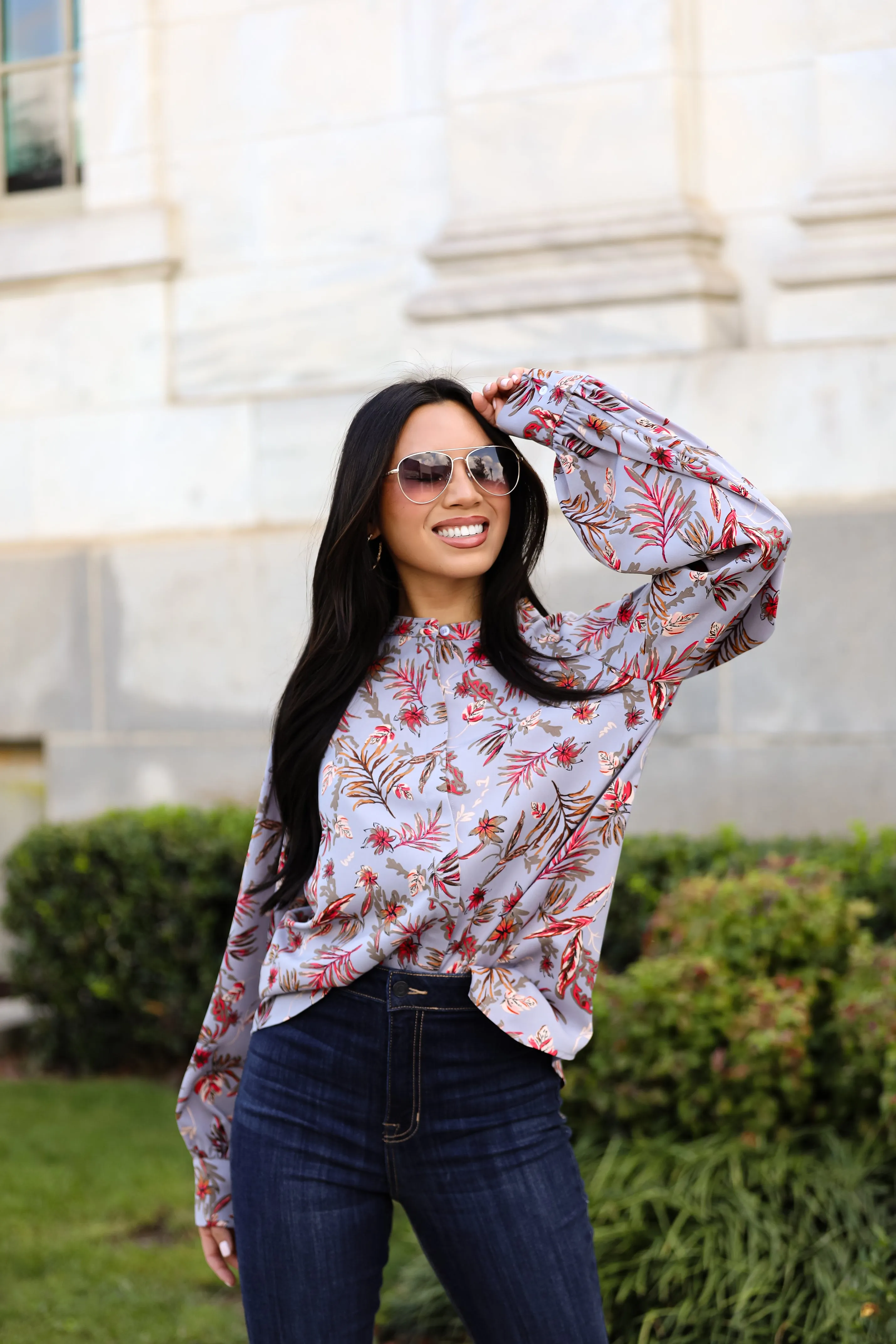 FINAL SALE - Endless Aura Grey Floral Blouse