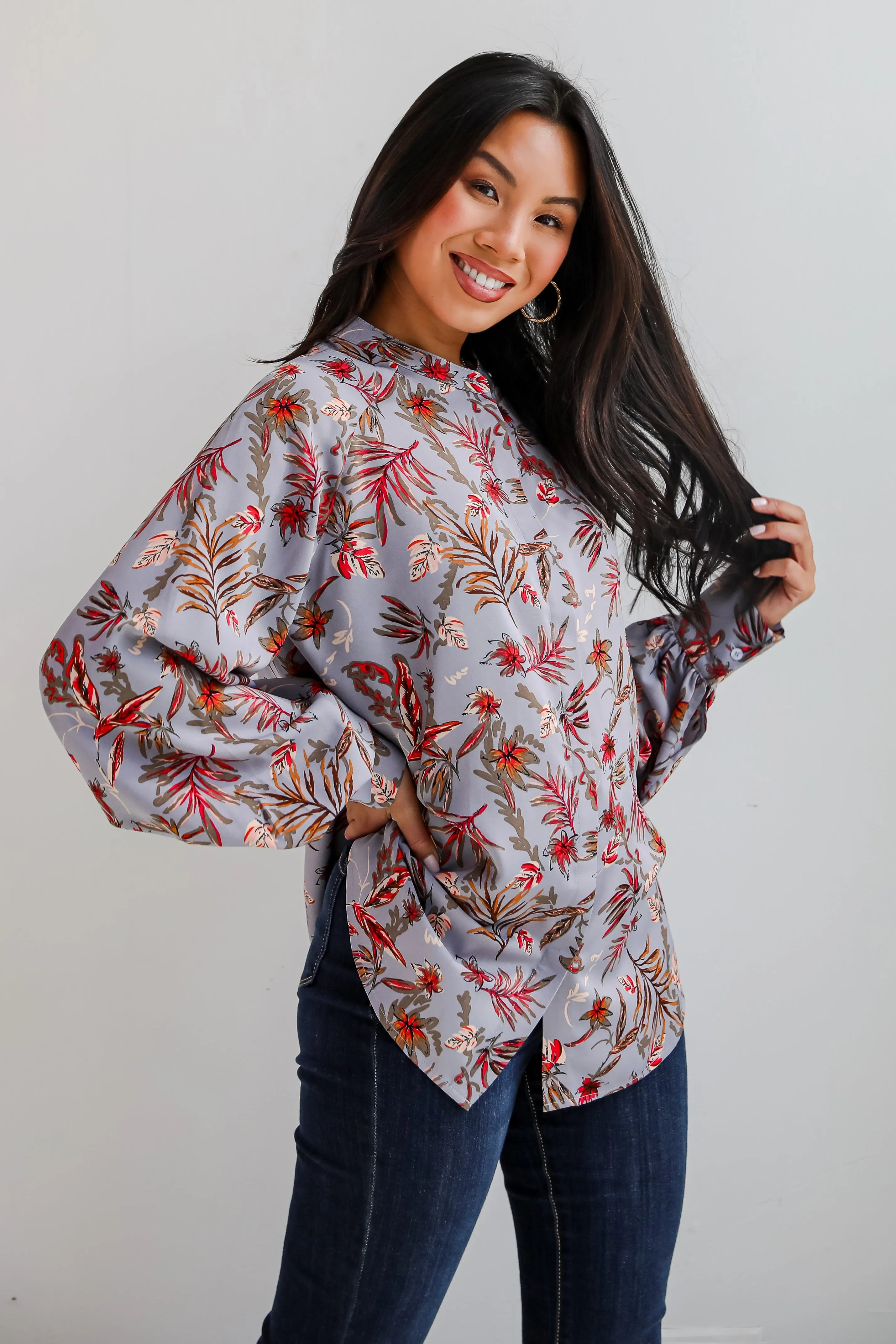 FINAL SALE - Endless Aura Grey Floral Blouse