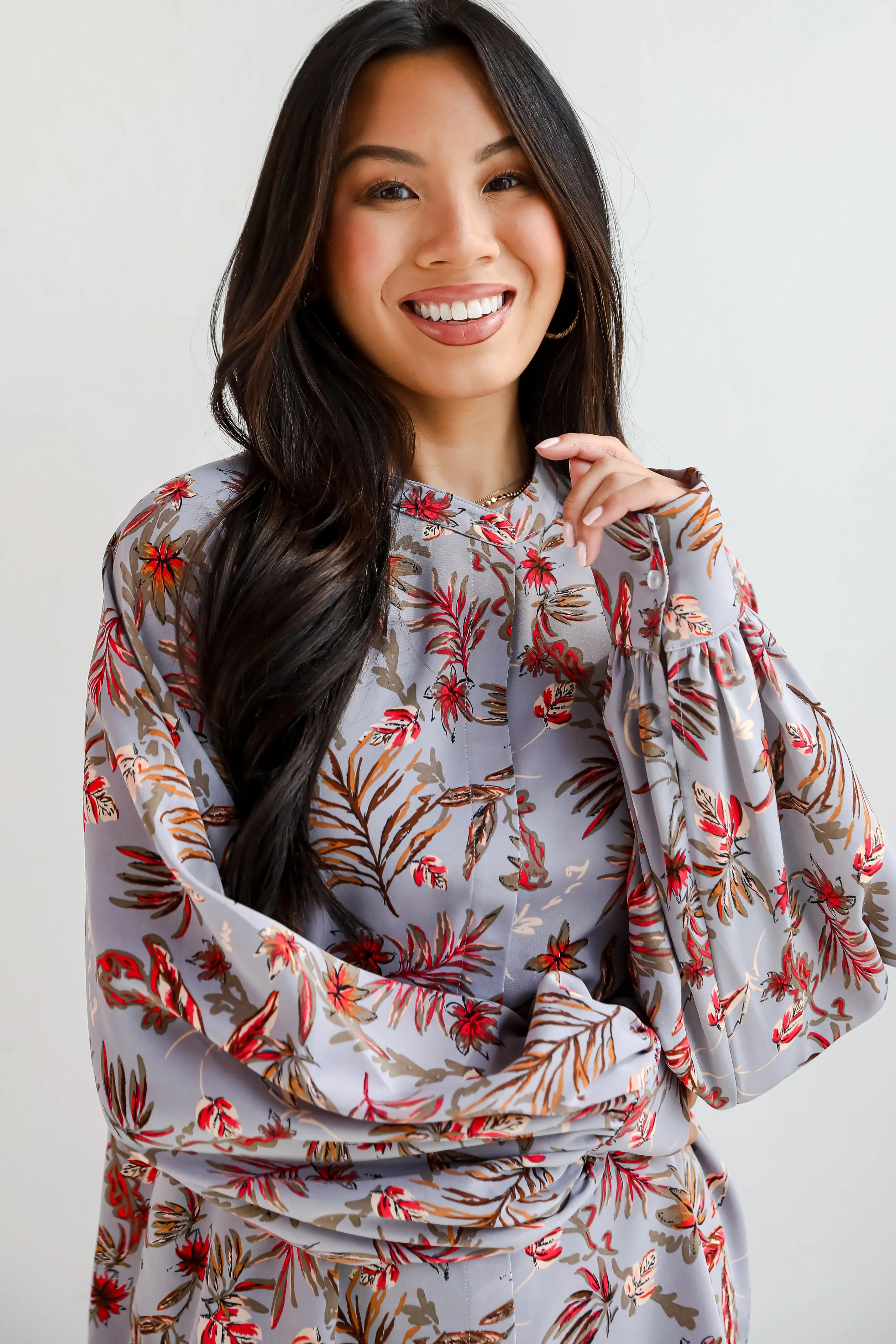 FINAL SALE - Endless Aura Grey Floral Blouse