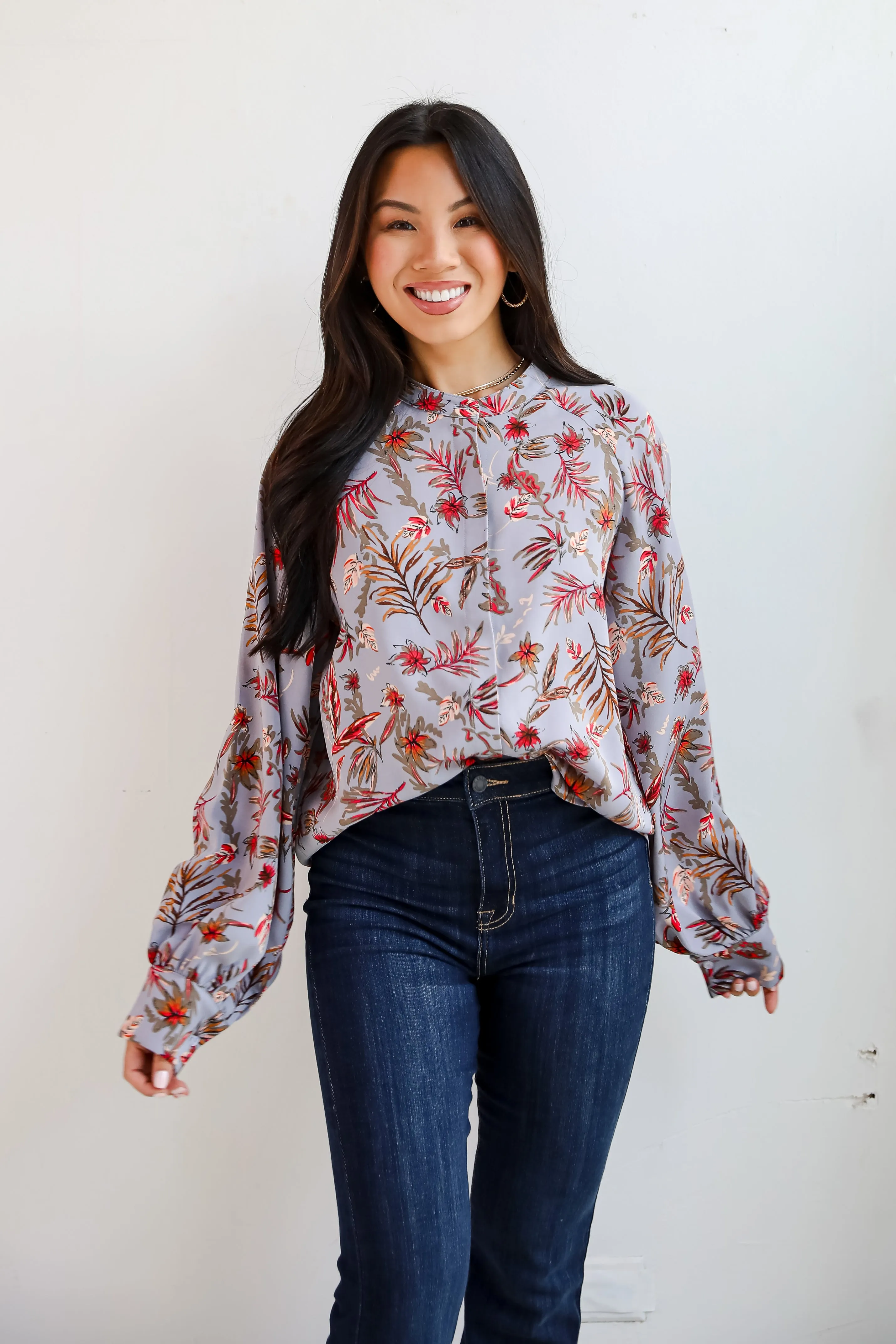 FINAL SALE - Endless Aura Grey Floral Blouse