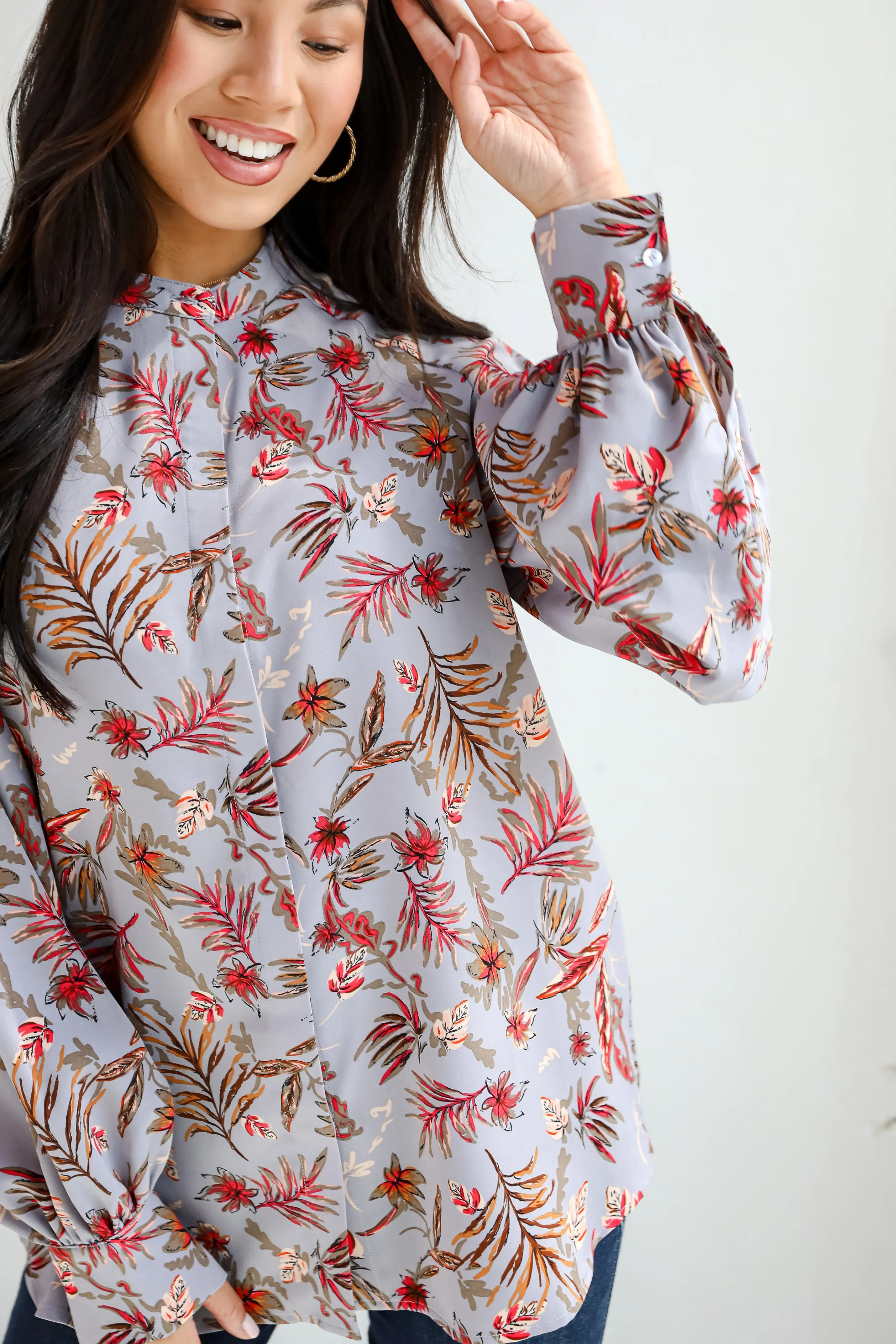 FINAL SALE - Endless Aura Grey Floral Blouse
