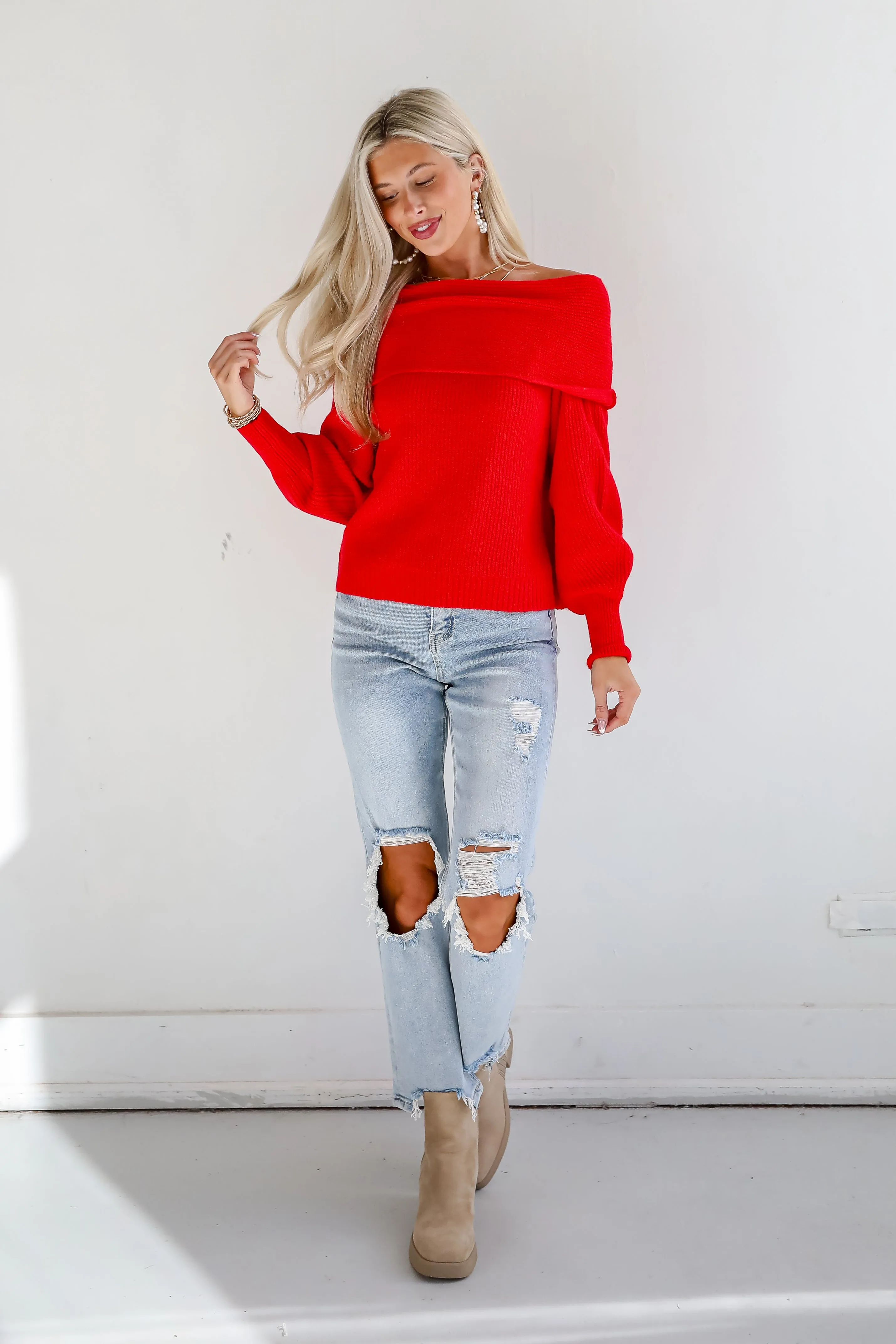FINAL SALE - Eternal Heart Off-The-Shoulder Sweater