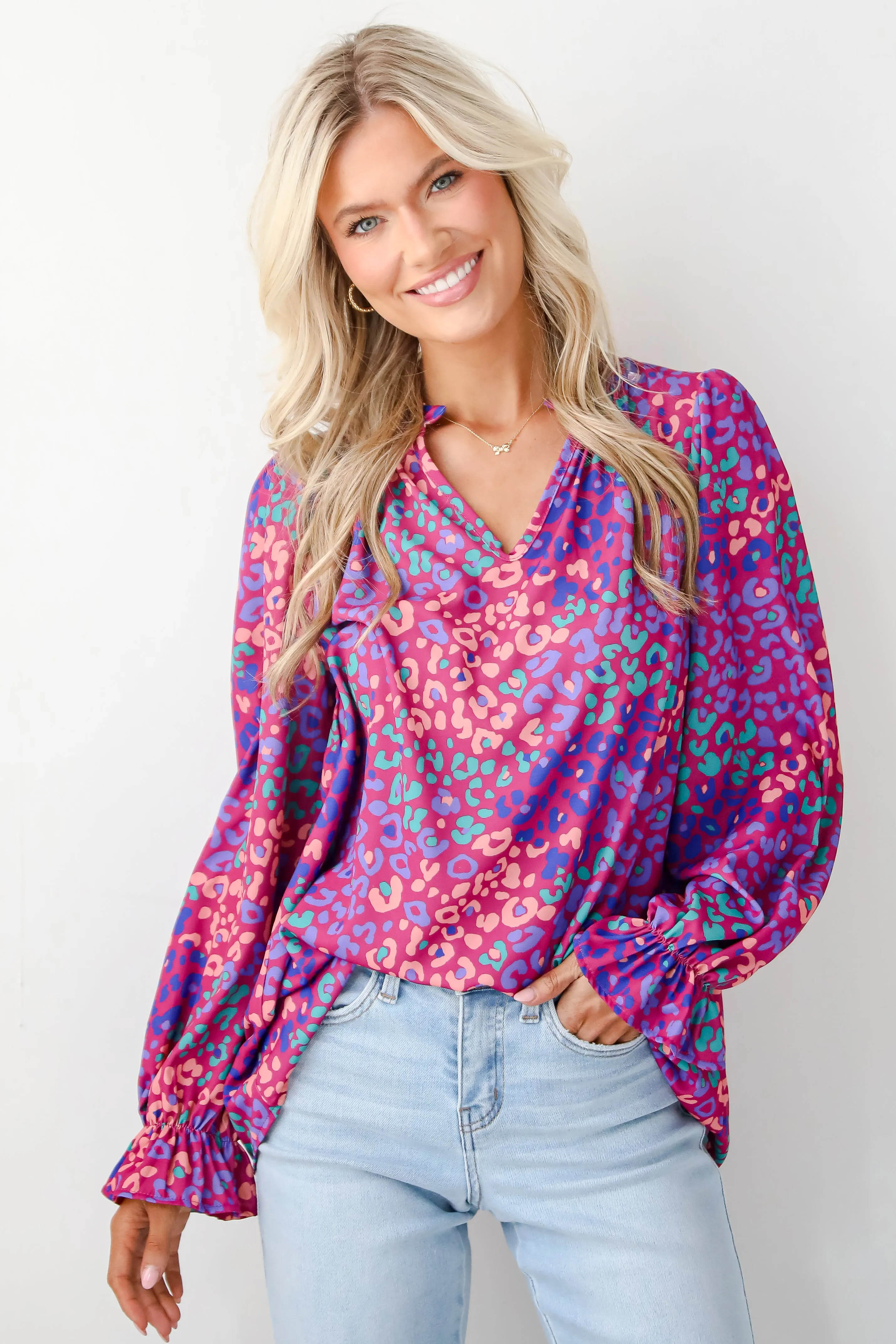 FINAL SALE - Exemplary Poise Purple Leopard Blouse