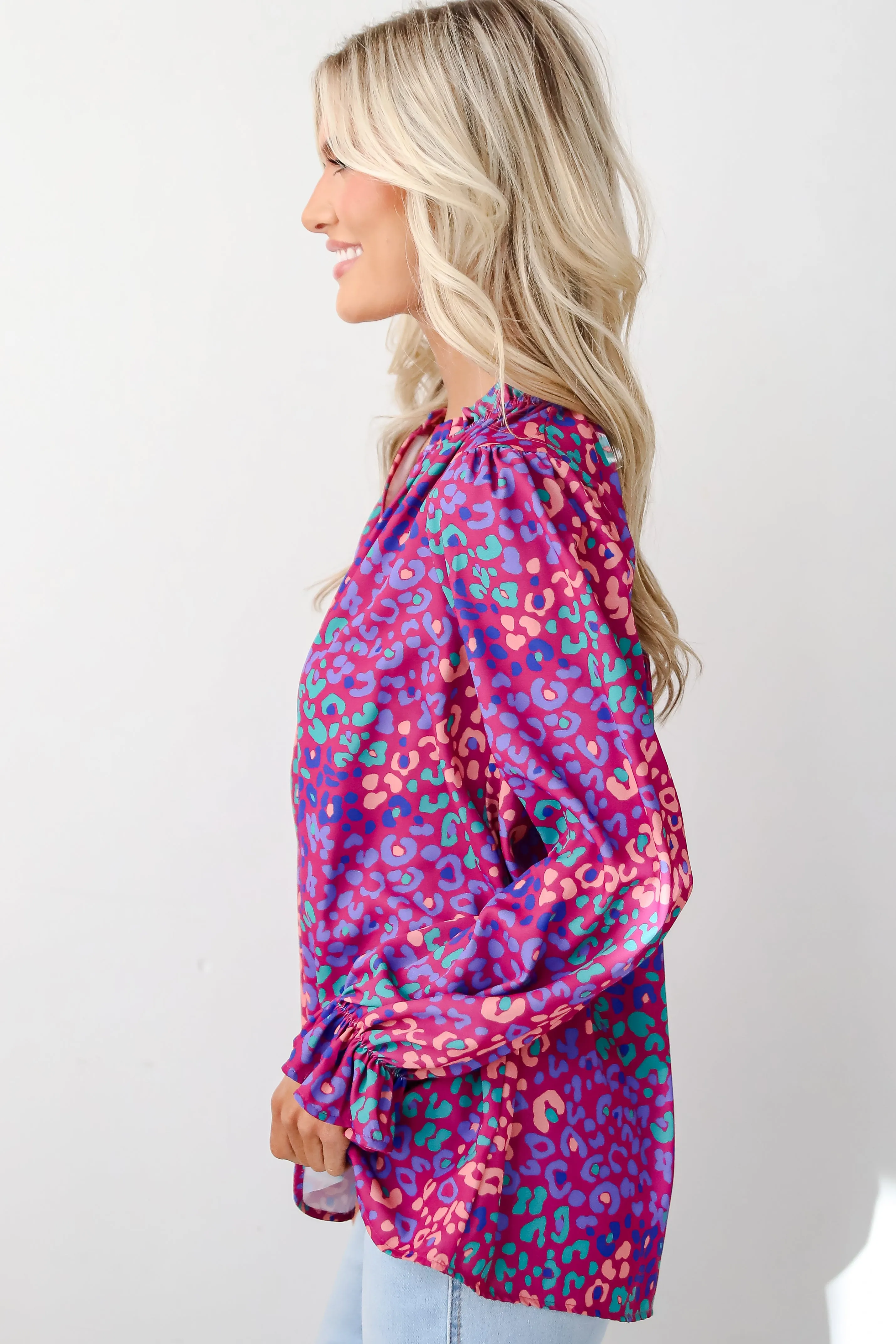 FINAL SALE - Exemplary Poise Purple Leopard Blouse