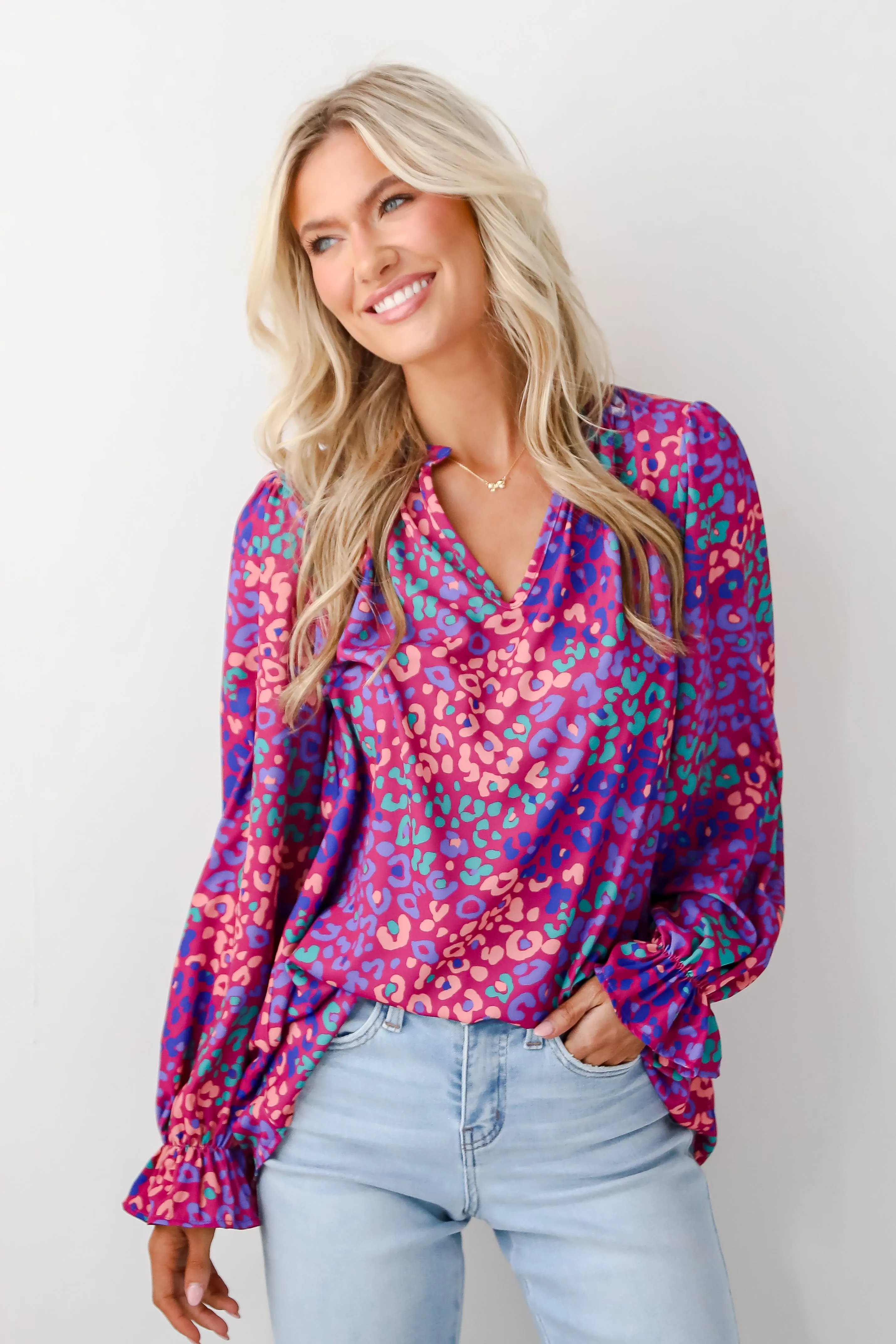 FINAL SALE - Exemplary Poise Purple Leopard Blouse