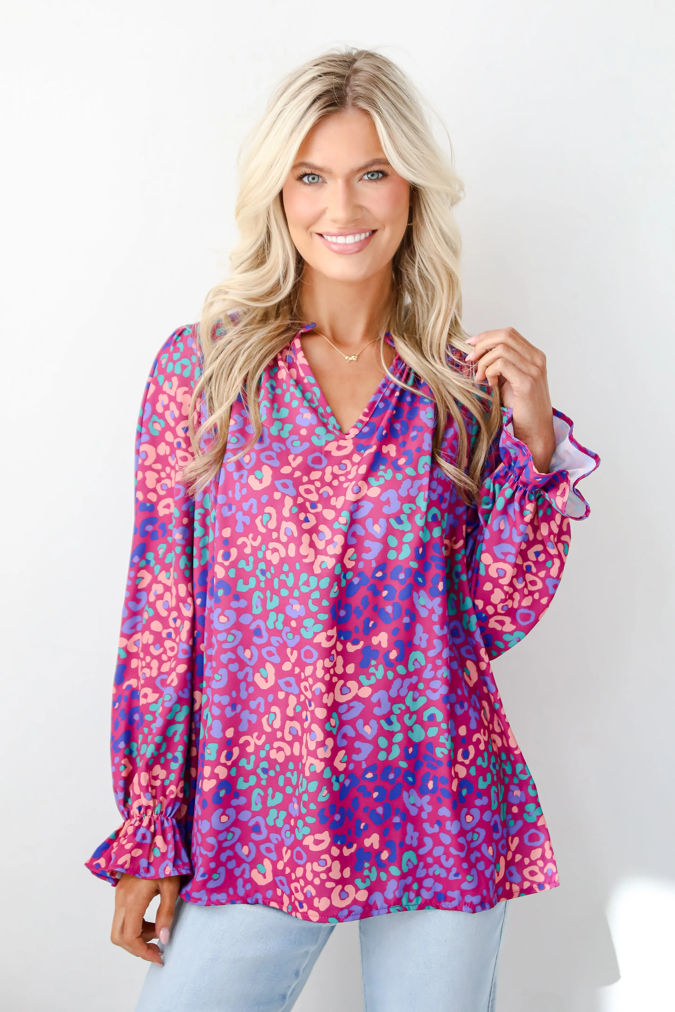 FINAL SALE - Exemplary Poise Purple Leopard Blouse
