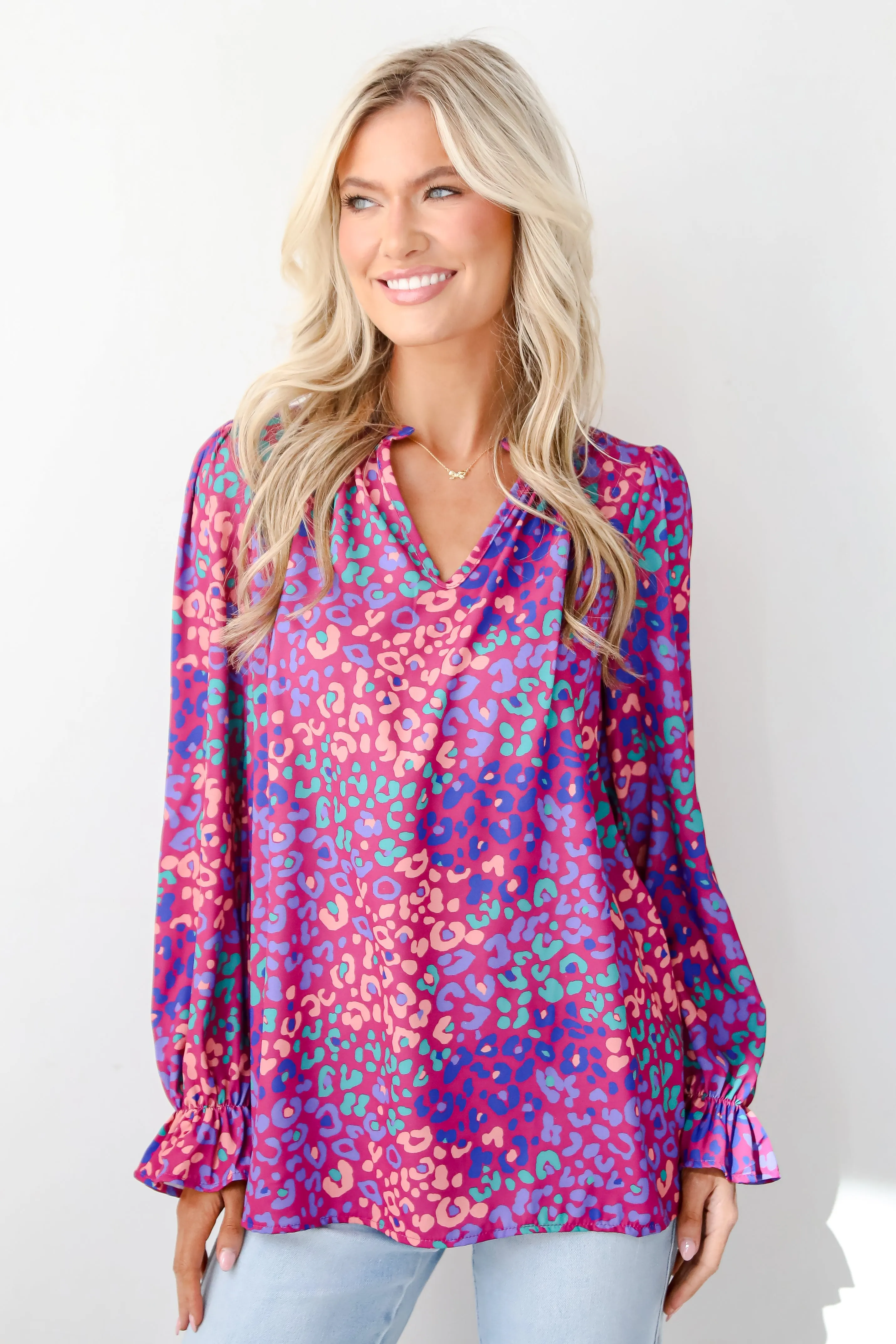 FINAL SALE - Exemplary Poise Purple Leopard Blouse