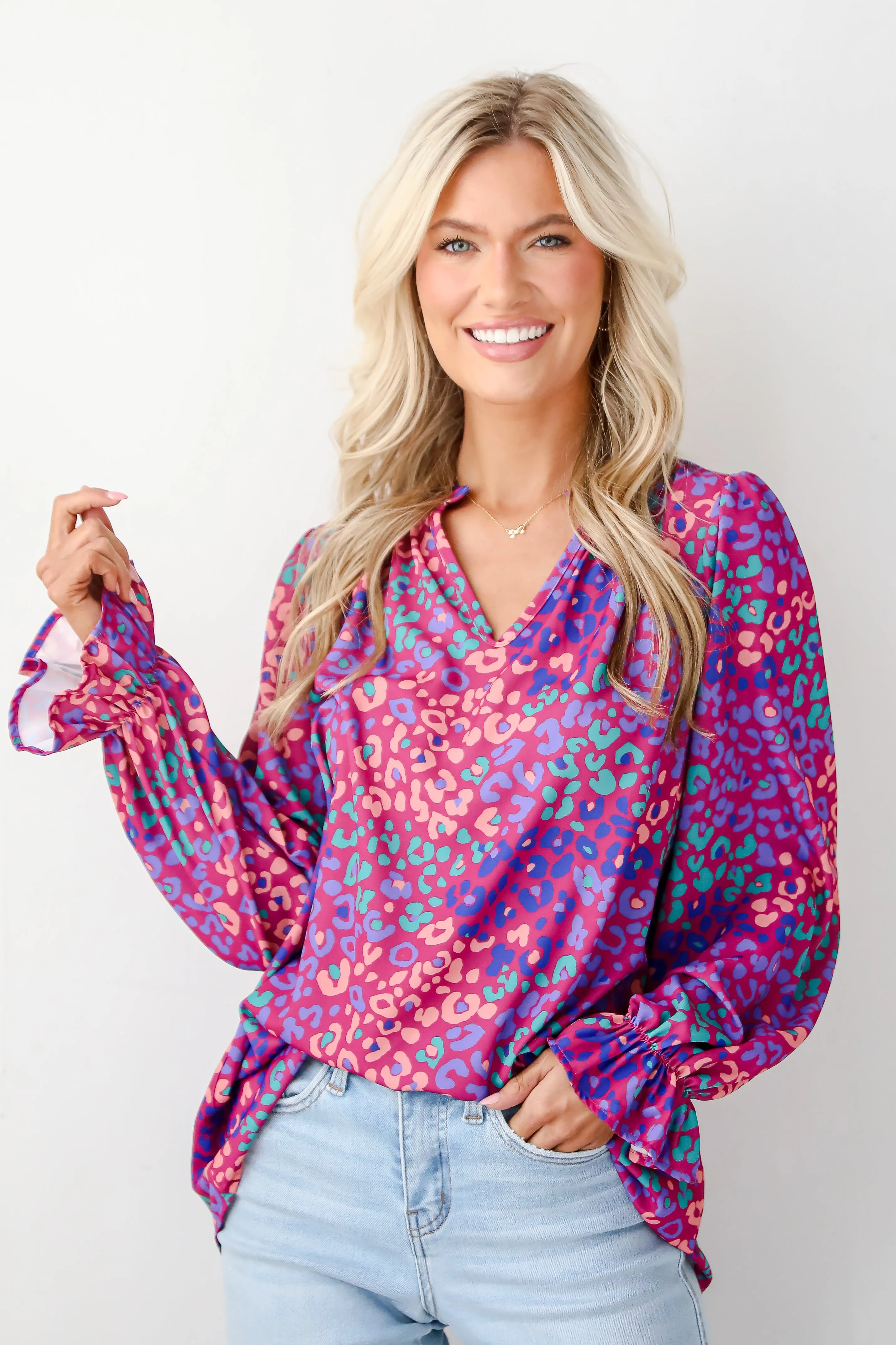 FINAL SALE - Exemplary Poise Purple Leopard Blouse