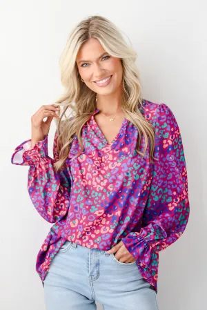 FINAL SALE - Exemplary Poise Purple Leopard Blouse