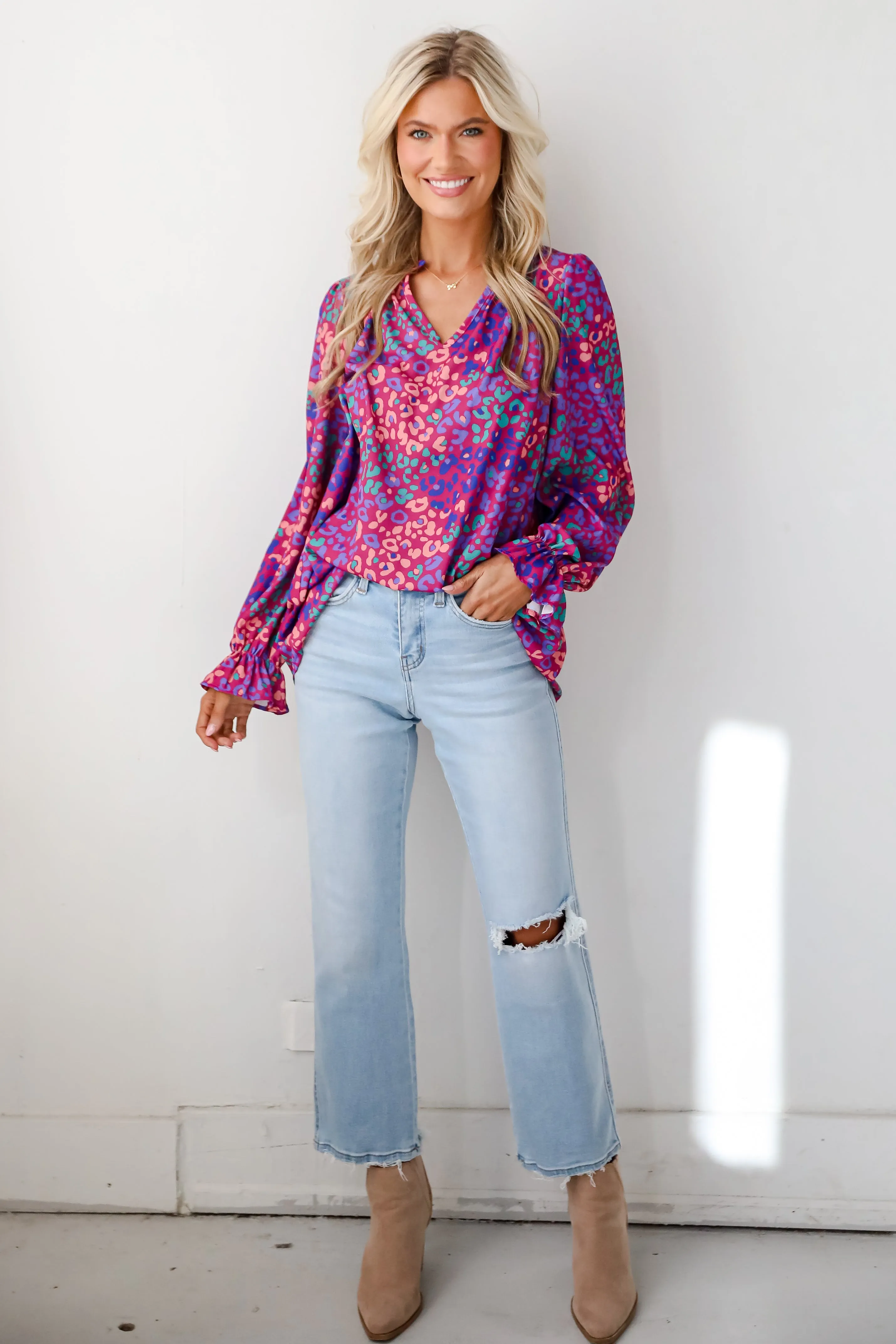 FINAL SALE - Exemplary Poise Purple Leopard Blouse