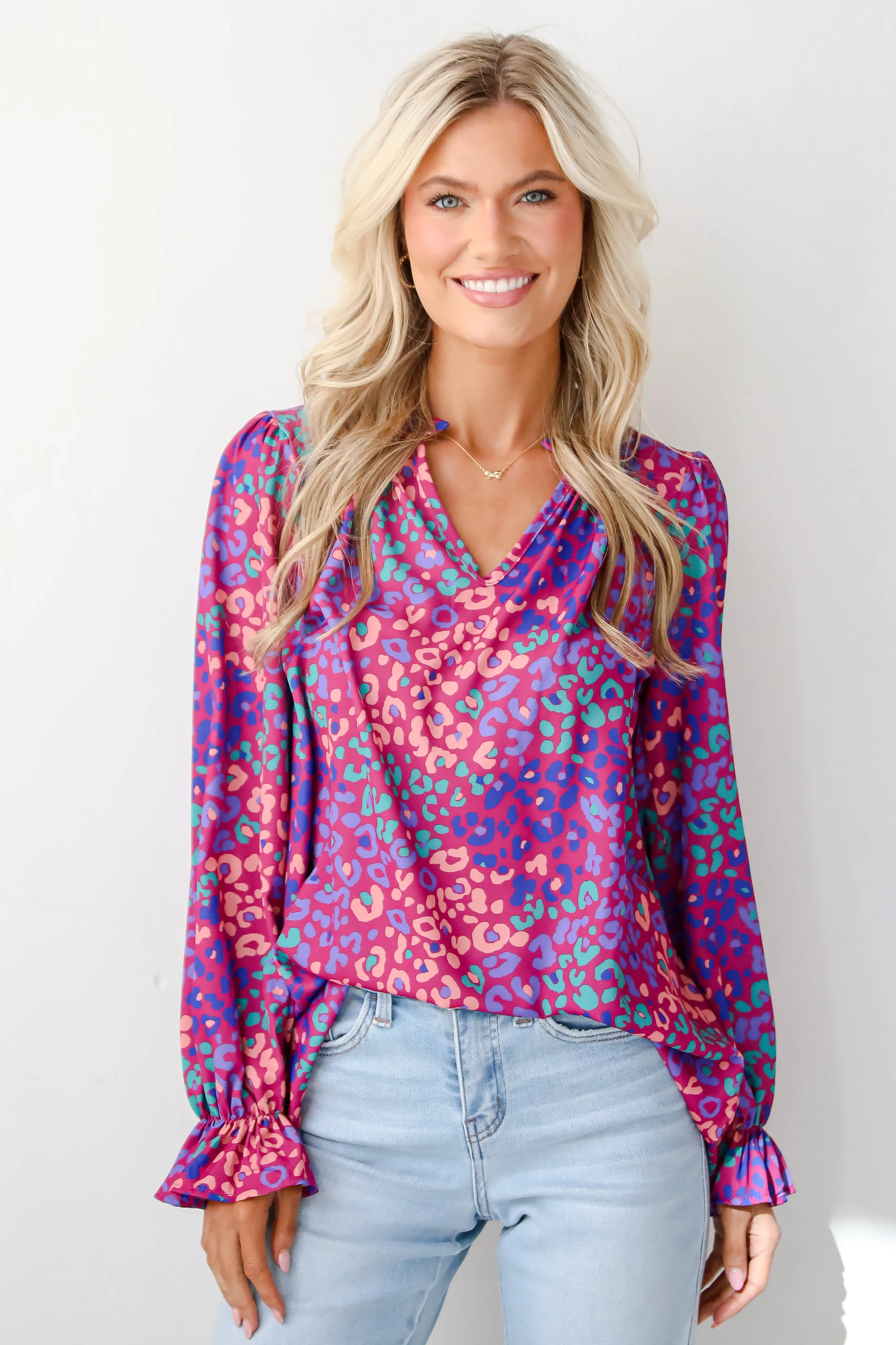 FINAL SALE - Exemplary Poise Purple Leopard Blouse