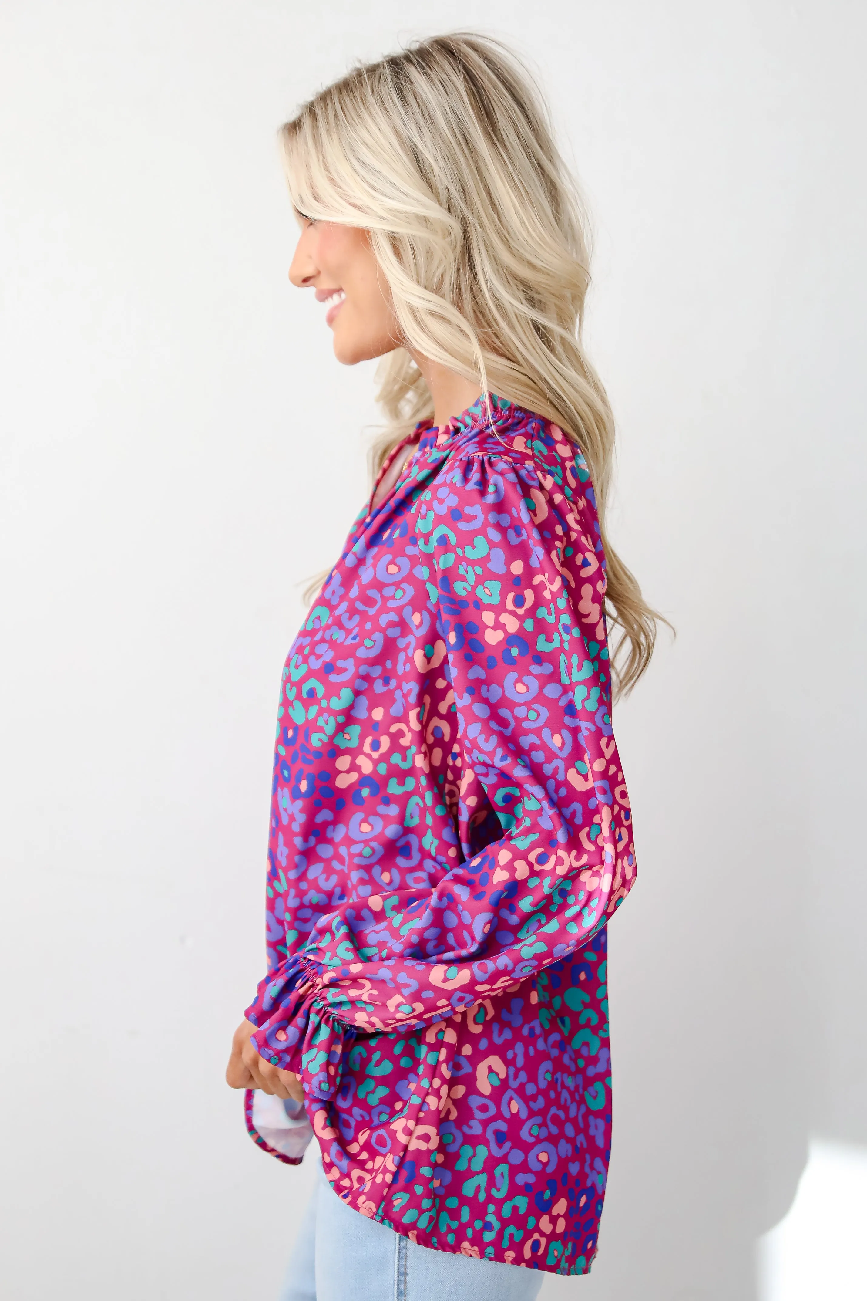 FINAL SALE - Exemplary Poise Purple Leopard Blouse