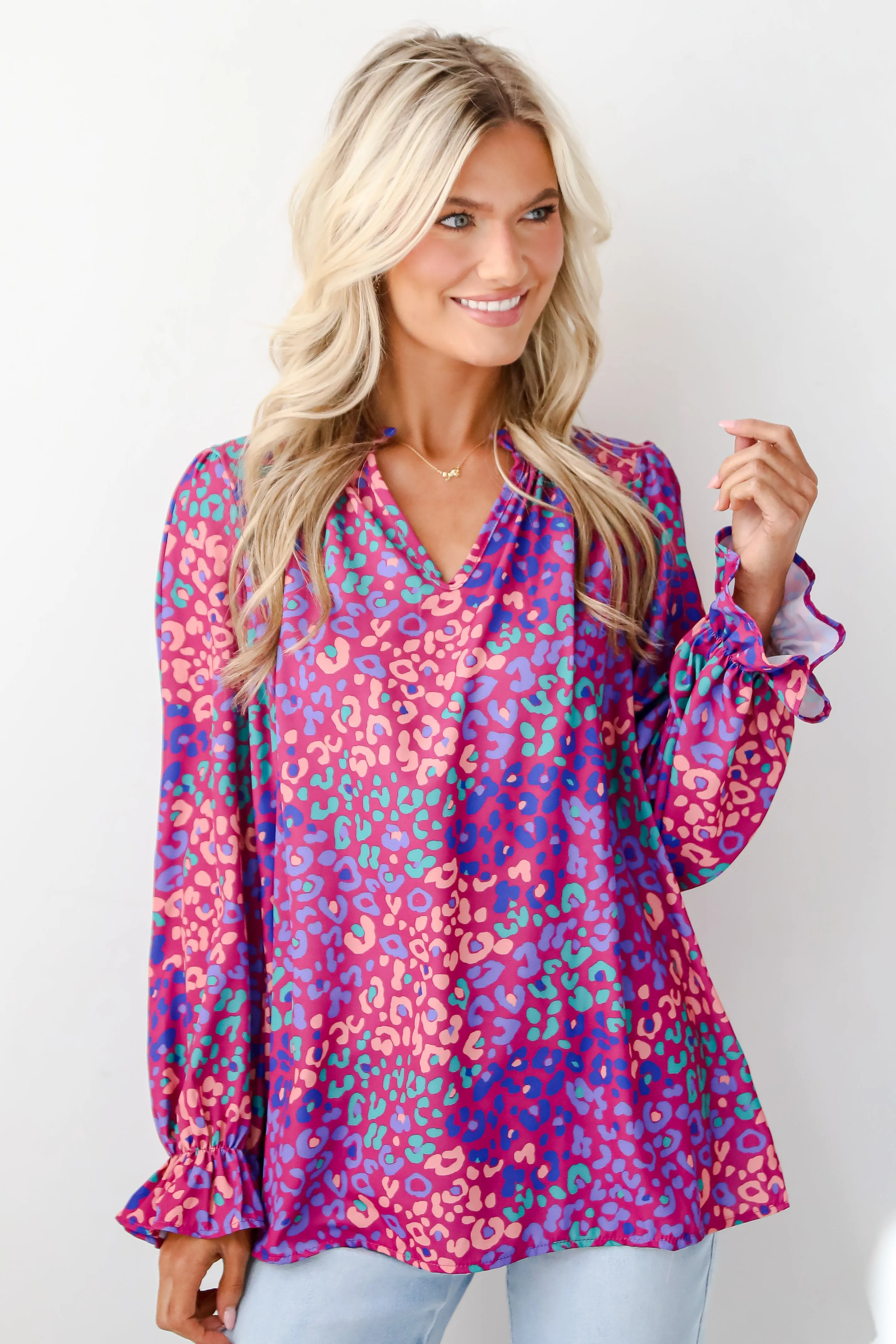 FINAL SALE - Exemplary Poise Purple Leopard Blouse