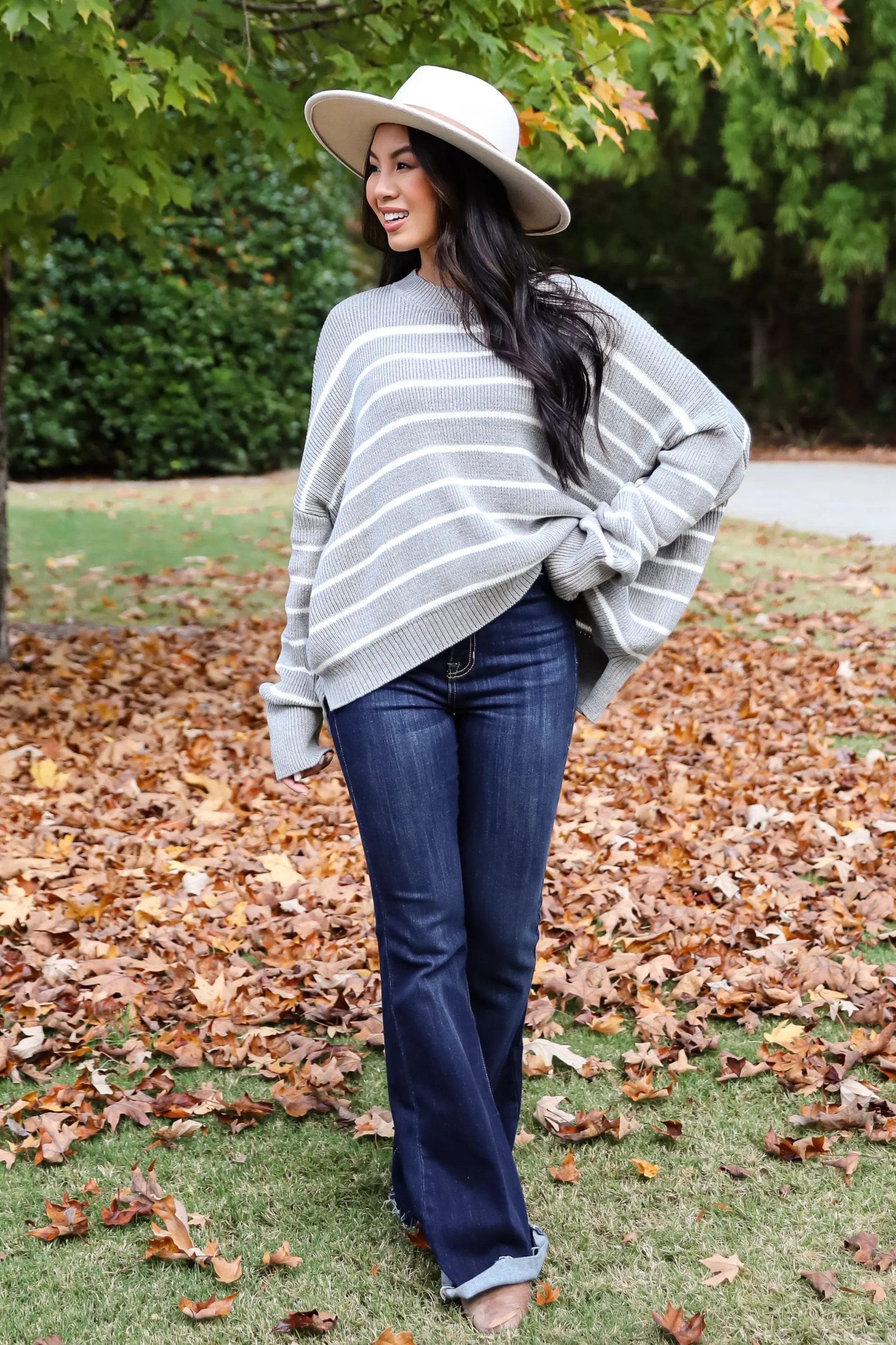 FINAL SALE - Favorite Potential Heather Grey Striped Sweater