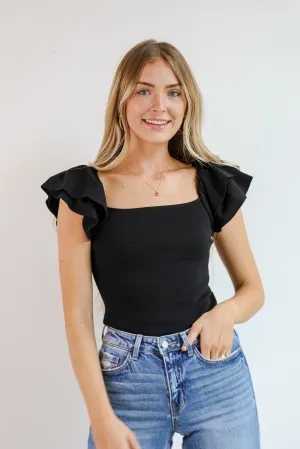 FINAL SALE - Go Team Black Ruffle Sleeve Tank